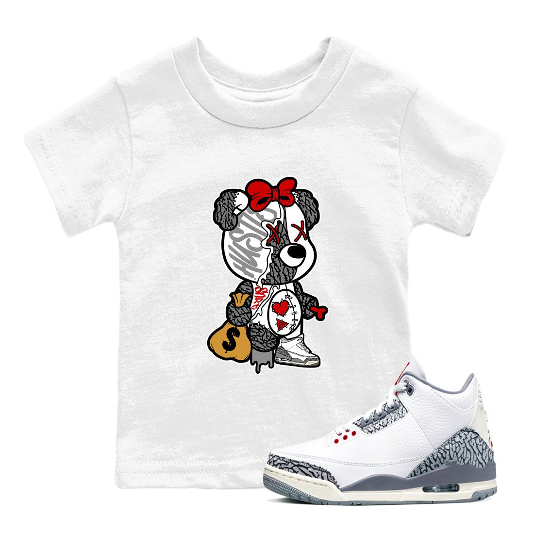 3s Cement Grey shirts to match jordans Stitched Hustle Bear unique Halloween sneaker tee Air Jordan 3 Cement Grey SNRT Sneaker Release Tees Youth Baby White 1 crew neck shirts