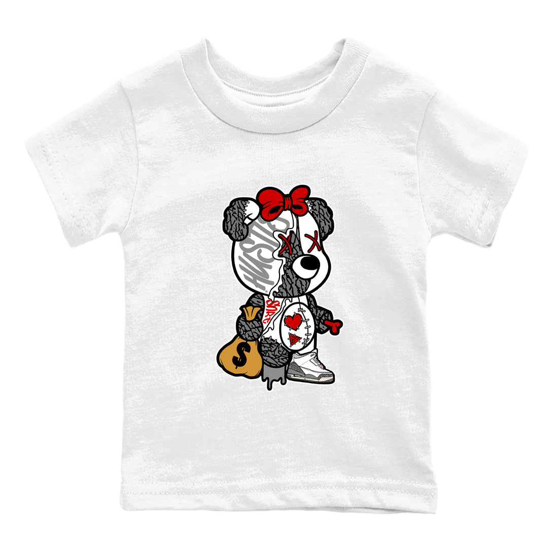 3s Cement Grey shirts to match jordans Stitched Hustle Bear unique Halloween sneaker tee Air Jordan 3 Cement Grey SNRT Sneaker Release Tees Youth Baby White 2 crew neck shirts