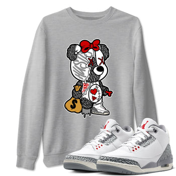 3s Cement Grey shirts to match jordans Stitched Hustle Bear unique Halloween sneaker tee Air Jordan 3 Cement Grey SNRT Sneaker Release Tees unisex cotton Heather Grey 1 crew neck shirts