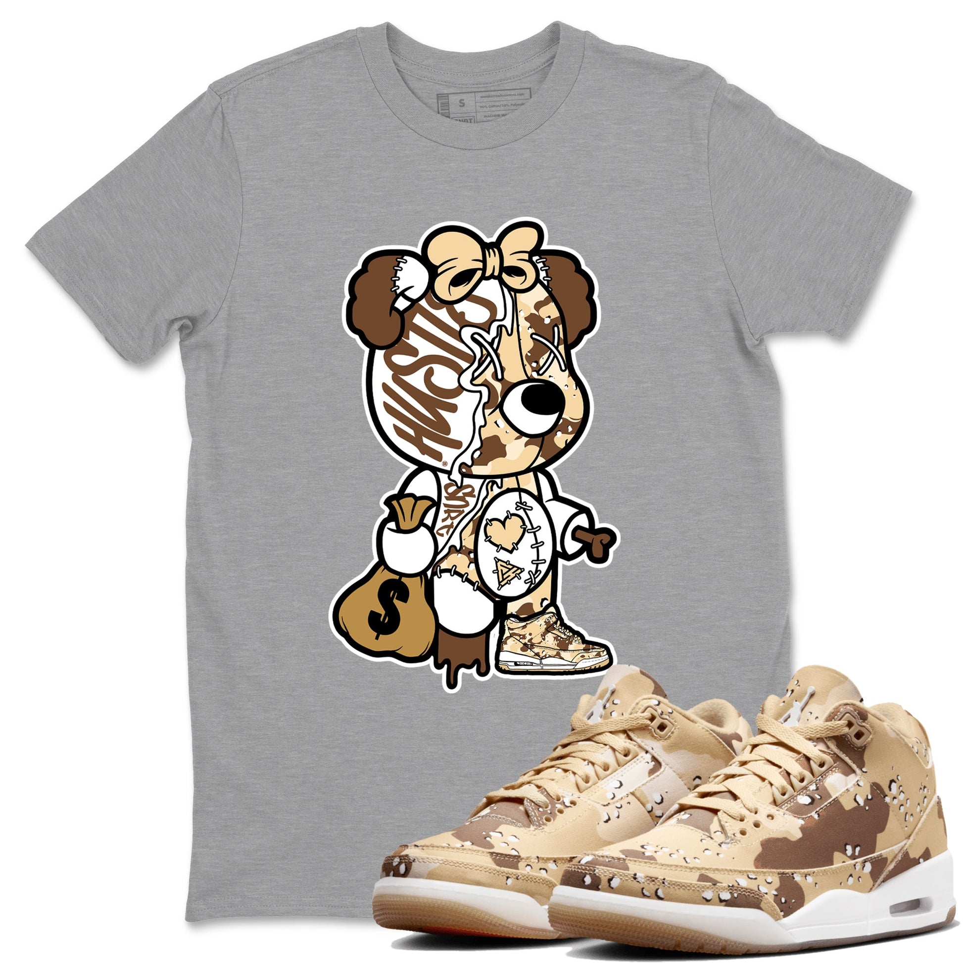 WNBA x Air Jordan 3 _esert Camo shirts to match jordans Stitched Hustle Bear unique Halloween sneaker tee Air Jordan 3 Desert Camo SNRT Sneaker Release Tees Clothing Sneakerhead ShirtsHeather Grey 1 unisex cotton tee