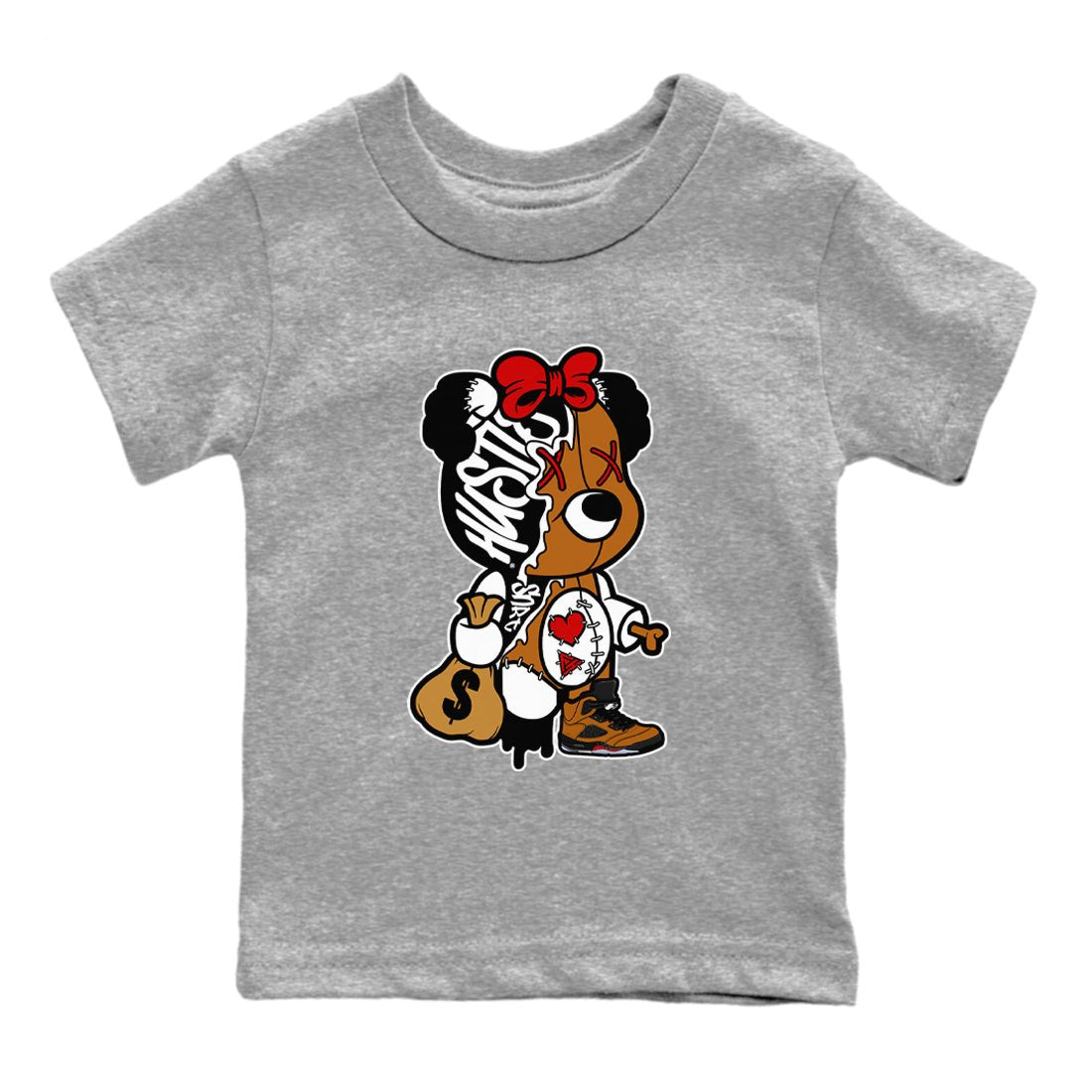 5s Archaeo Brown shirts to match jordans Stitched Hustle Bear unique Halloween sneaker tee Air Jordan 5 Archaeo Brown match shoes to clothes SNRT Sneaker Tees Youth Baby Heather Grey 2 tee