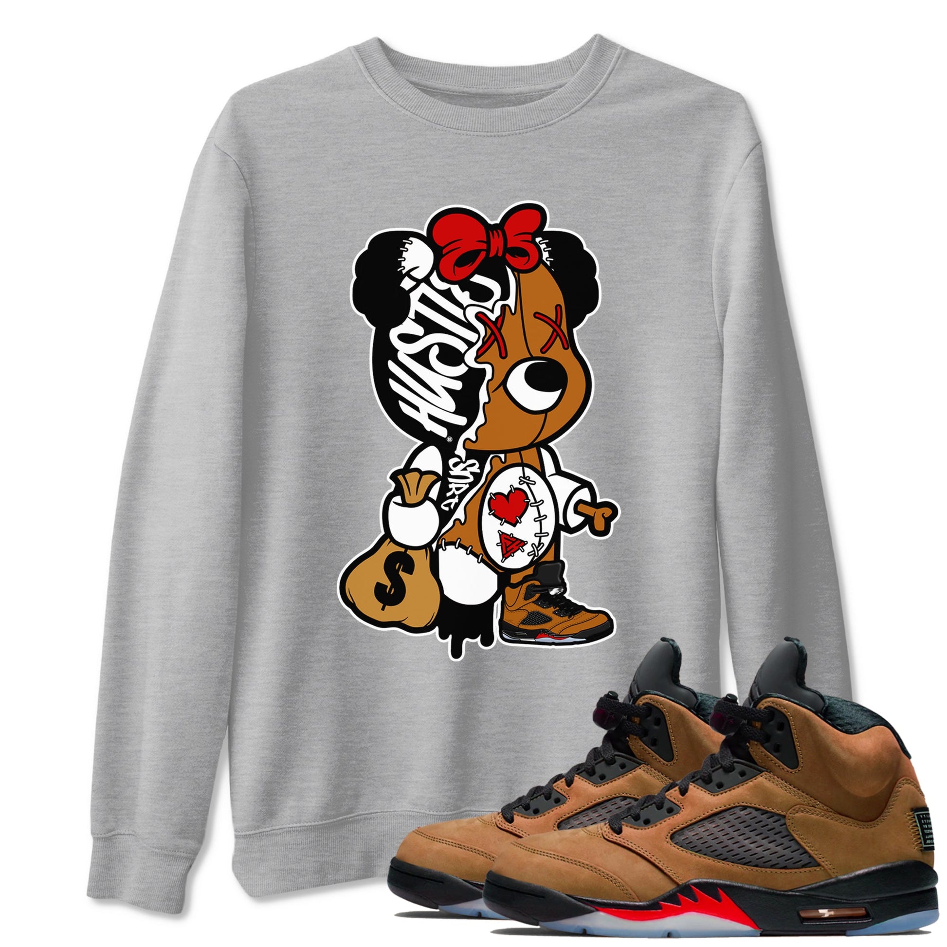 5s Archaeo Brown shirts to match jordans Stitched Hustle Bear unique Halloween sneaker tee Air Jordan 5 Archaeo Brown match shoes to clothes SNRT Sneaker Tees unisex cotton Heather Grey 1 shirts