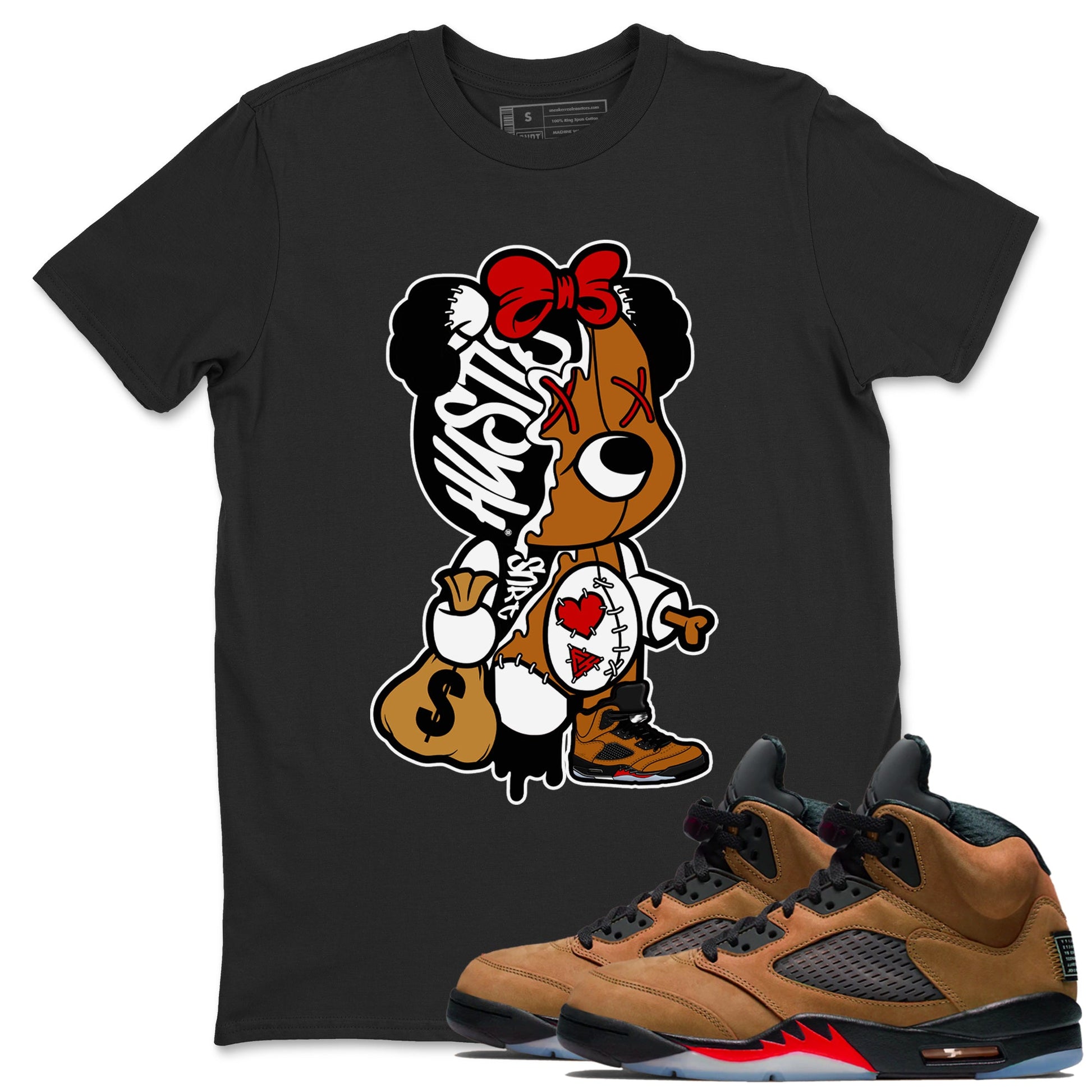 5s Archaeo Brown shirts to match jordans Stitched Hustle Bear unique Halloween sneaker tee Air Jordan 5 Archaeo Brown match shoes to clothes SNRT Sneaker Tees unisex cotton Black 1 shirts