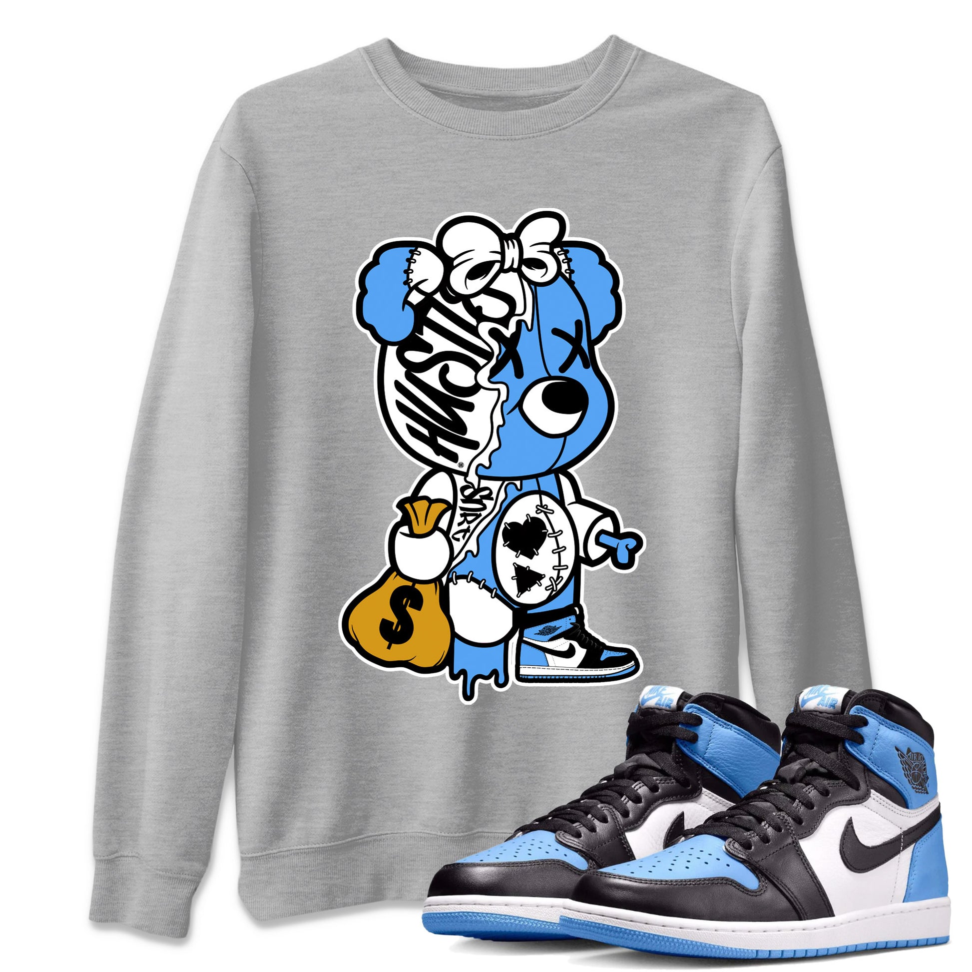Stitched Hustle Bear SNRT Sneaker Tee - Air Jordan 1 UNC Toe - SNRT Sneaker Tee