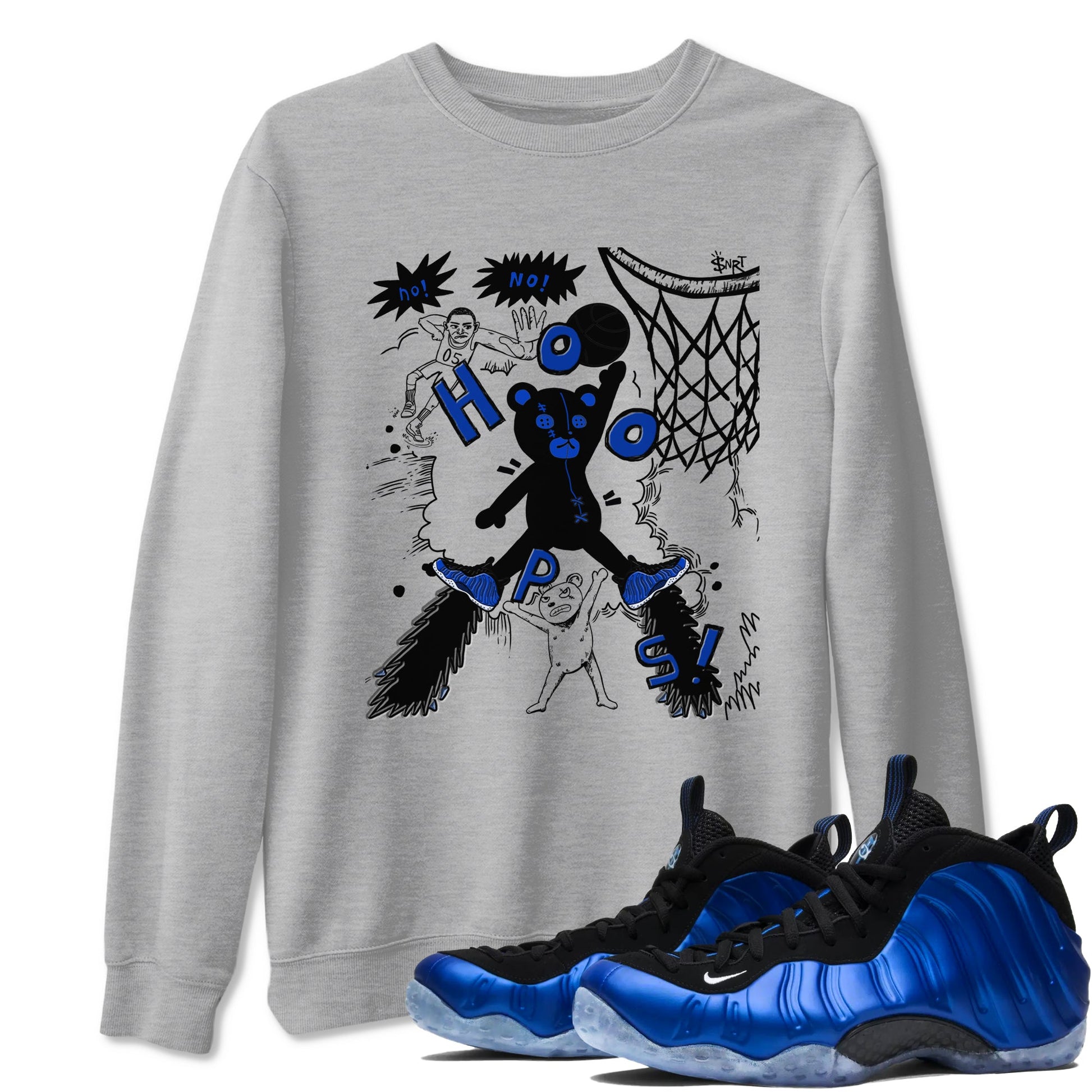 Air Foamposite One Royal shirts to match jordans Stop The Bear sneaker match tees Air Foamposite One Royal SNRT Sneaker Release Tees unisex cotton Heather Grey 1 crew neck shirts