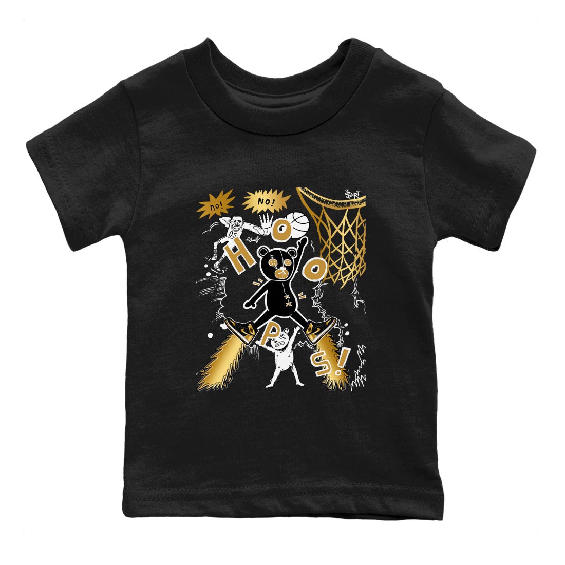 1s Black Metallic Gold shirts to match jordans Stop The Bear sneaker match tees Jordan 1 High OG Black and Gold SNRT Sneaker Release Tees Youth Baby Black 2 crew neck shirts