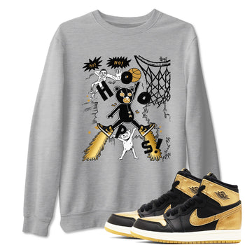 1s Black Metallic Gold shirts to match jordans Stop The Bear sneaker match tees Jordan 1 High OG Black and Gold SNRT Sneaker Release Tees unisex cotton Heather Grey 1 crew neck shirts