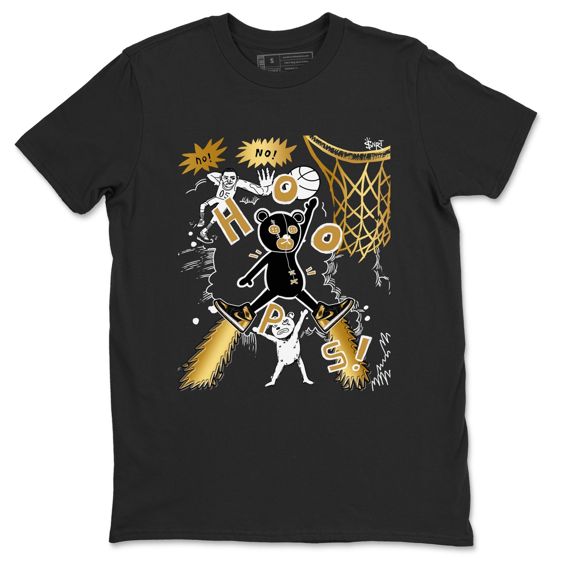 1s Black Metallic Gold shirts to match jordans Stop The Bear sneaker match tees Jordan 1 High OG Black and Gold SNRT Sneaker Release Tees unisex cotton Black 2 crew neck shirts