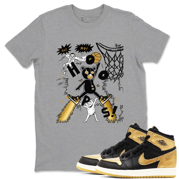 1s Black Metallic Gold shirts to match jordans Stop The Bear sneaker match tees Jordan 1 High OG Black and Gold SNRT Sneaker Release Tees unisex cotton Heather Grey 1 crew neck shirts