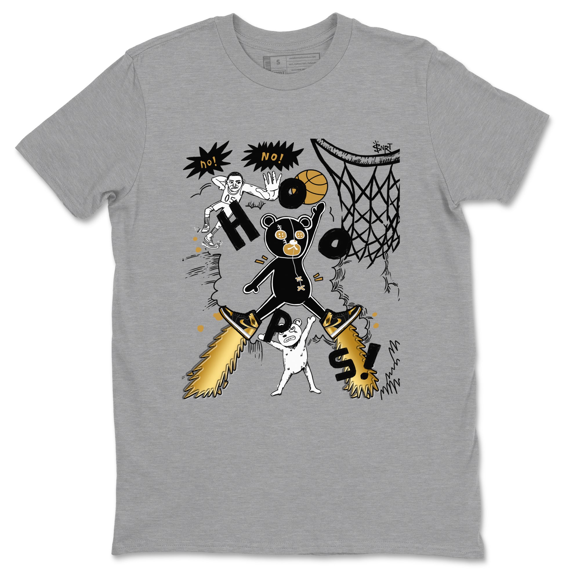 1s Black Metallic Gold shirts to match jordans Stop The Bear sneaker match tees Jordan 1 High OG Black and Gold SNRT Sneaker Release Tees unisex cotton Heather Grey 2 crew neck shirts