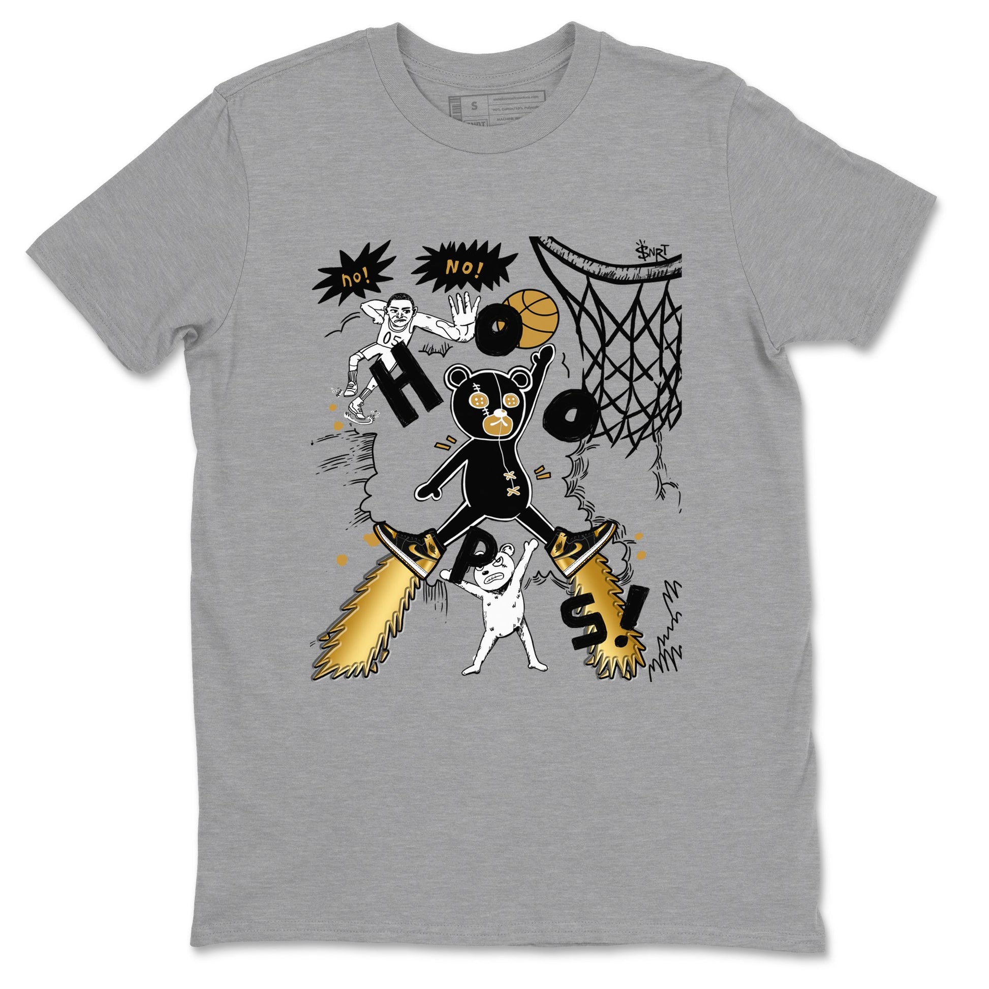 1s Black Metallic Gold shirts to match jordans Stop The Bear sneaker match tees Jordan 1 High OG Black and Gold SNRT Sneaker Release Tees unisex cotton Heather Grey 2 crew neck shirts