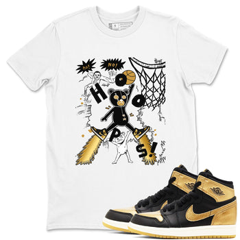 1s Black Metallic Gold shirts to match jordans Stop The Bear sneaker match tees Jordan 1 High OG Black and Gold SNRT Sneaker Release Tees unisex cotton White 1 crew neck shirts