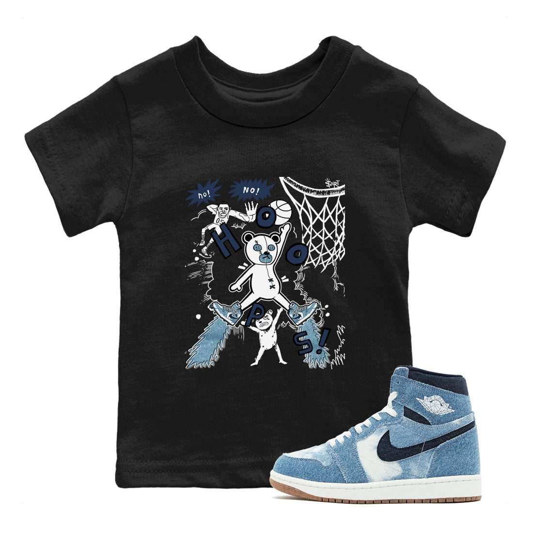 1s Denim shirts to match jordans Stop The Bear sneaker match tees Air Jordan 1 Denim SNRT Sneaker Tees streetwear brand Baby and Youth Black 1 cotton tee