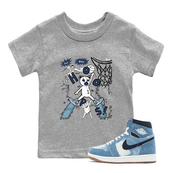 1s Denim shirts to match jordans Stop The Bear sneaker match tees Air Jordan 1 Denim SNRT Sneaker Tees streetwear brand Baby and Youth Heather Grey 1 cotton tee