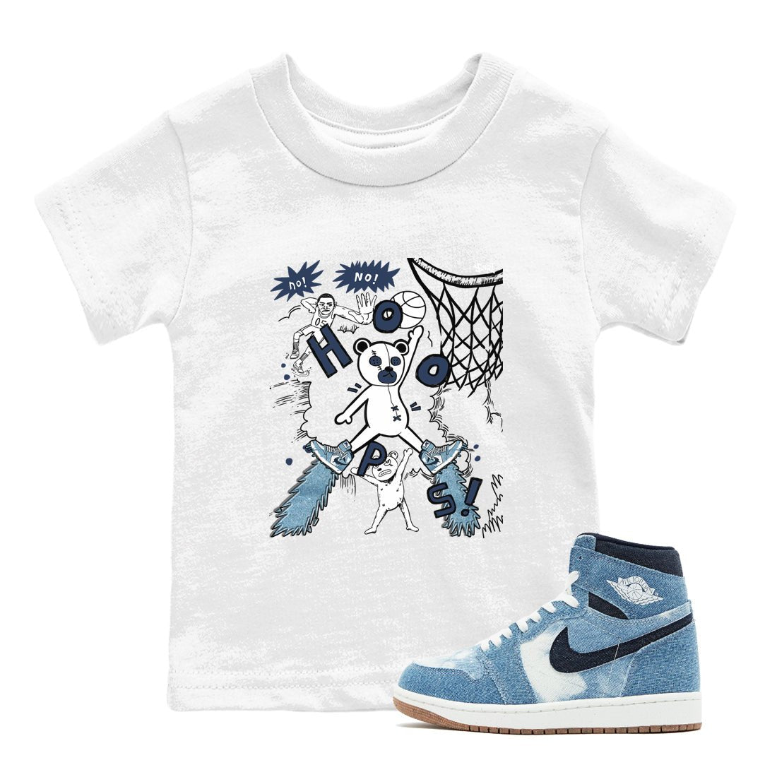 1s Denim shirts to match jordans Stop The Bear sneaker match tees Air Jordan 1 Denim SNRT Sneaker Tees streetwear brand Baby and Youth White 1 cotton tee