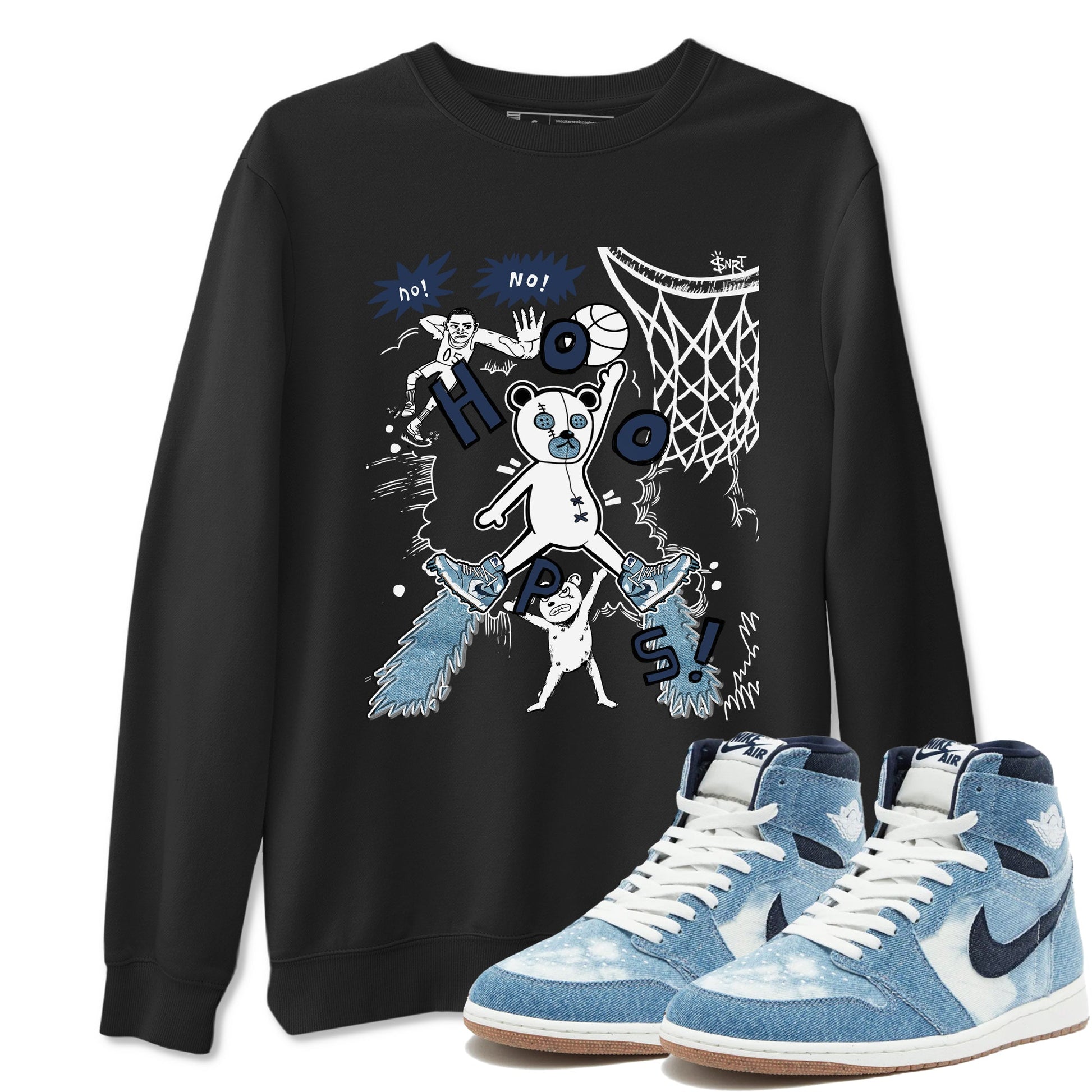 1s Denim shirts to match jordans Stop The Bear sneaker match tees Air Jordan 1 Denim SNRT Sneaker Tees streetwear brand Black 1 unisex cotton tee