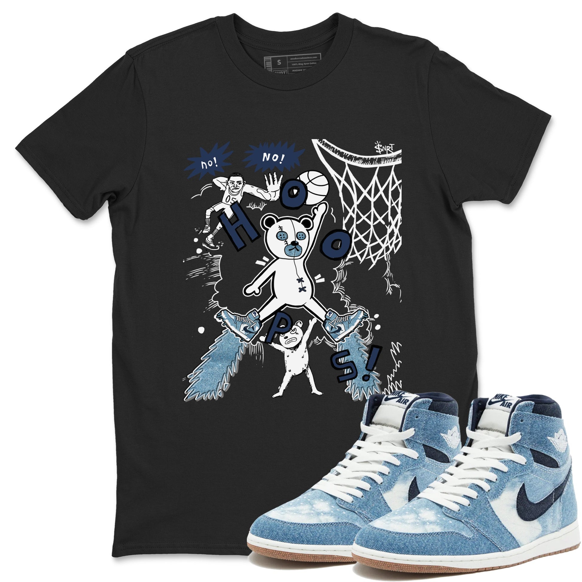 1s Denim shirts to match jordans Stop The Bear sneaker match tees Air Jordan 1 Denim SNRT Sneaker Tees streetwear brand Black 1 unisex cotton tee
