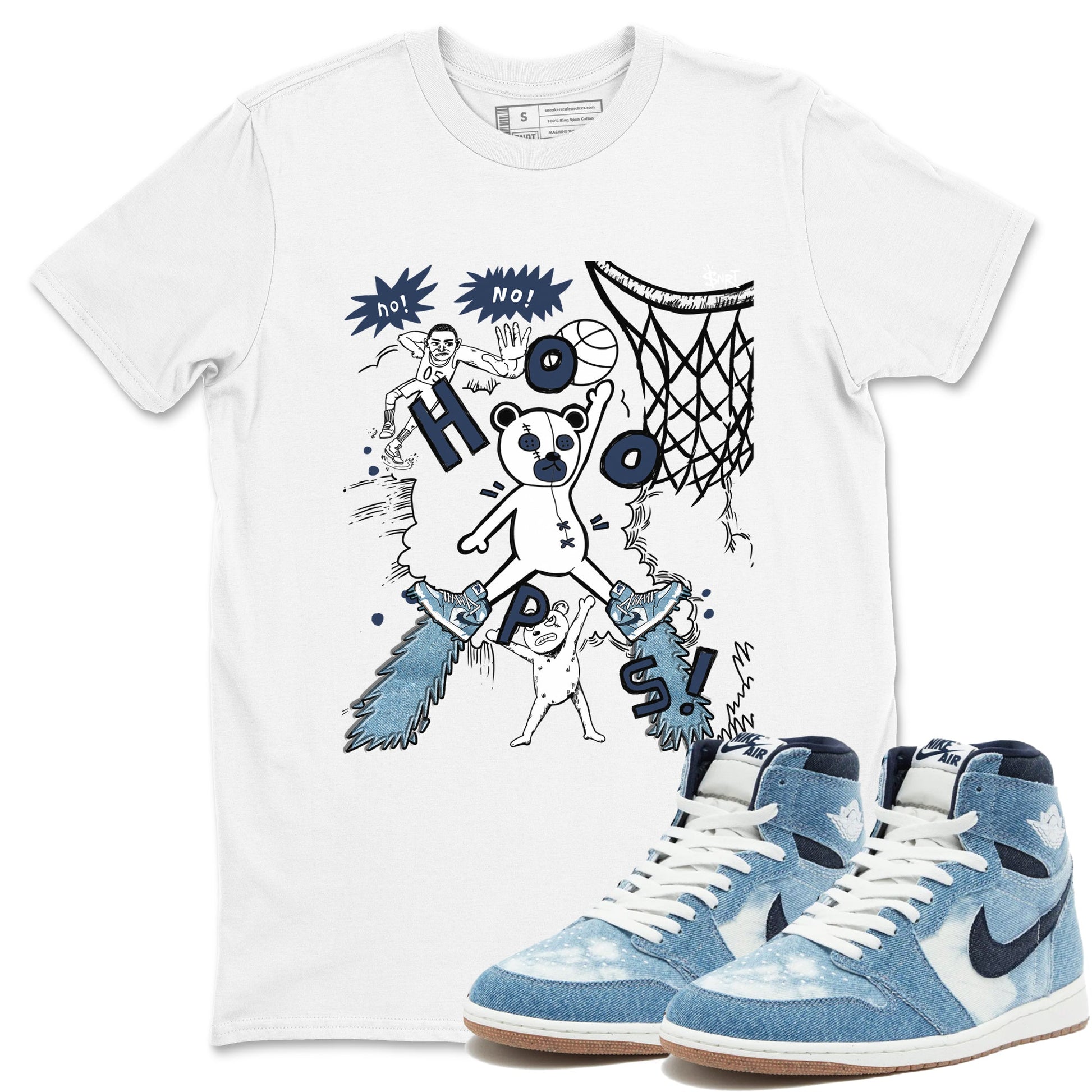 1s Denim shirts to match jordans Stop The Bear sneaker match tees Air Jordan 1 Denim SNRT Sneaker Tees streetwear brand White 1 unisex cotton tee