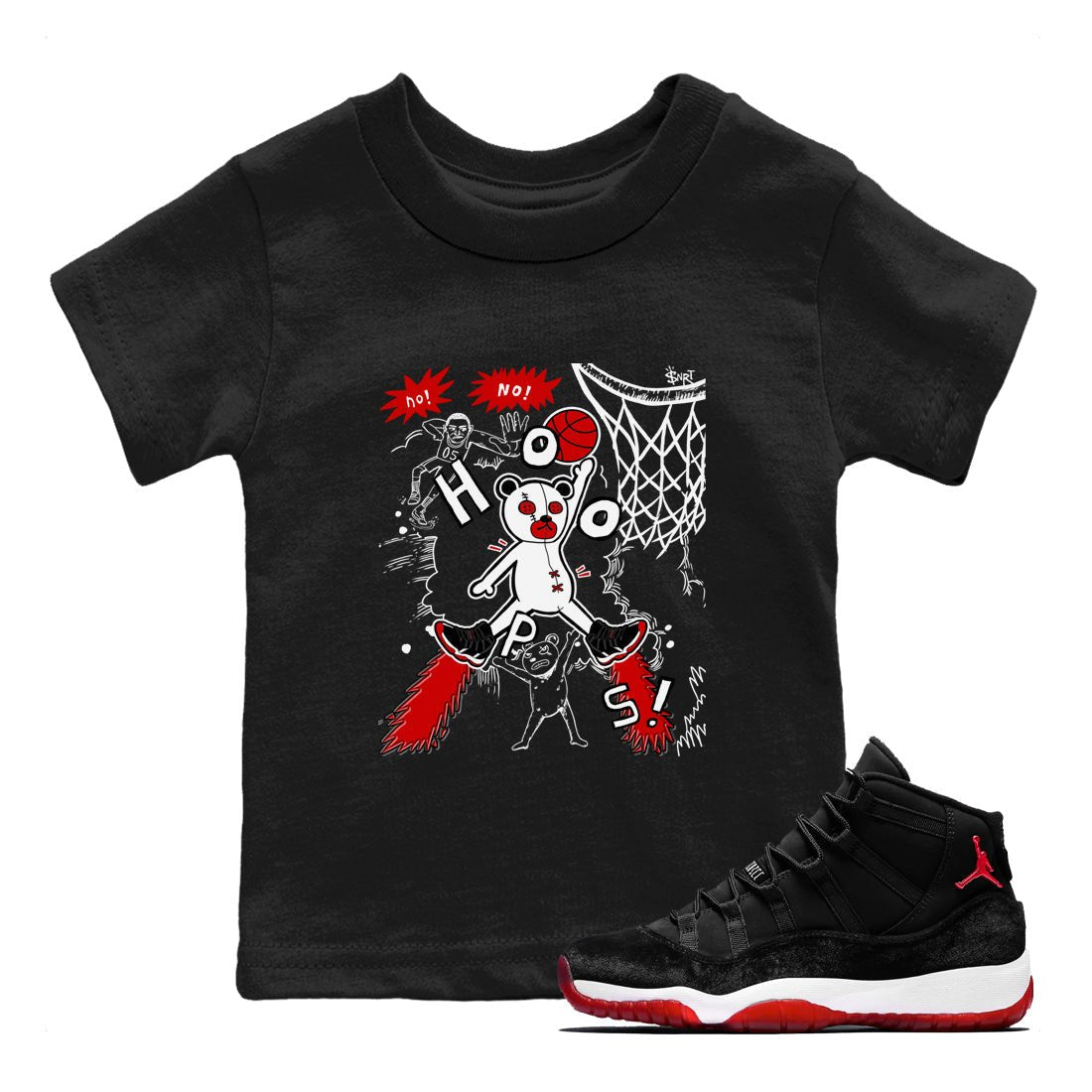 11s Bred Velvet shirts to match jordans Stop The Bear sneaker match tees Air Jordan 11 Retro Bred Velvet match shoes to clothes SNRT Sneaker Tees Youth Baby Black 1 tee