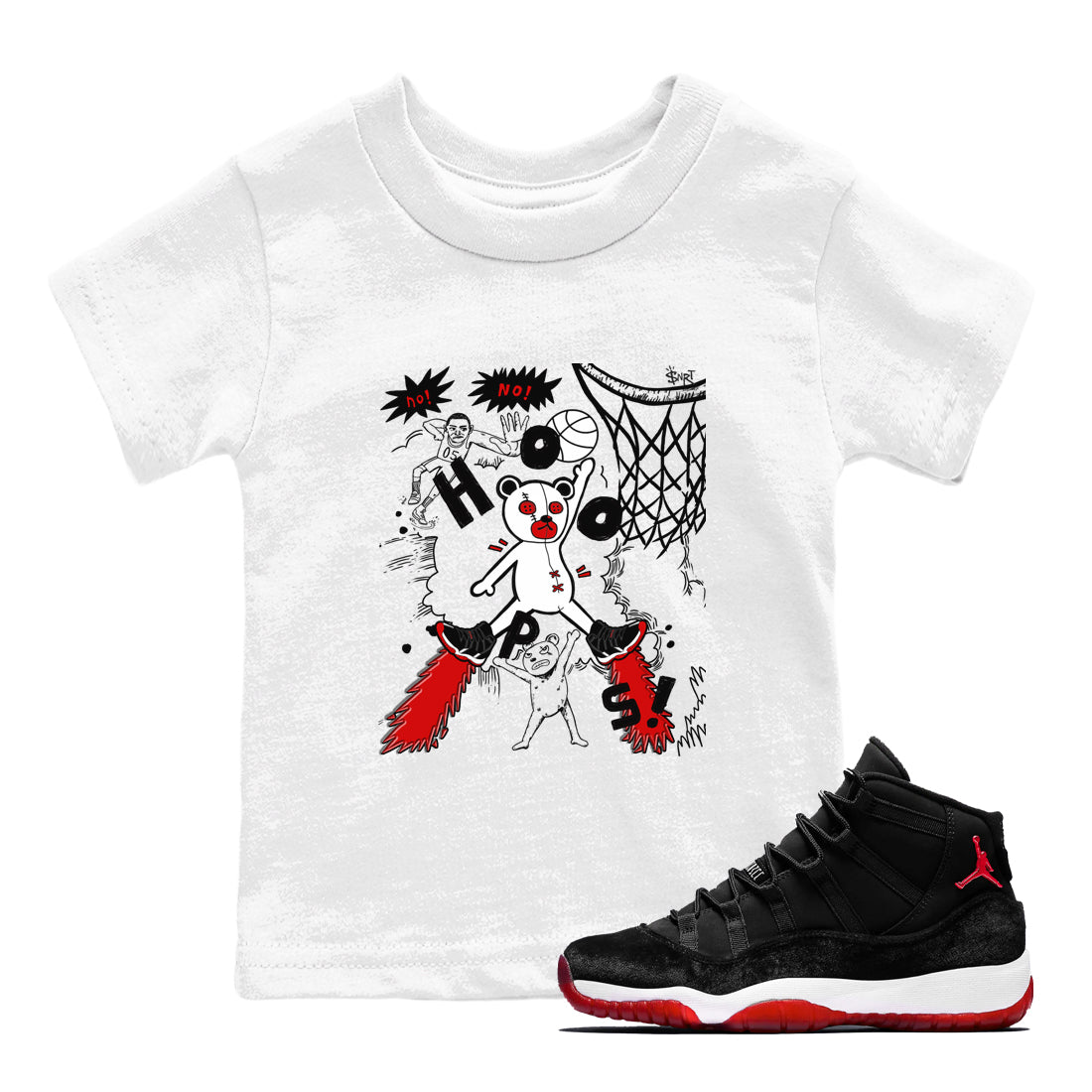 11s Bred Velvet shirts to match jordans Stop The Bear sneaker match tees Air Jordan 11 Retro Bred Velvet match shoes to clothes SNRT Sneaker Tees Youth Baby White 1 tee