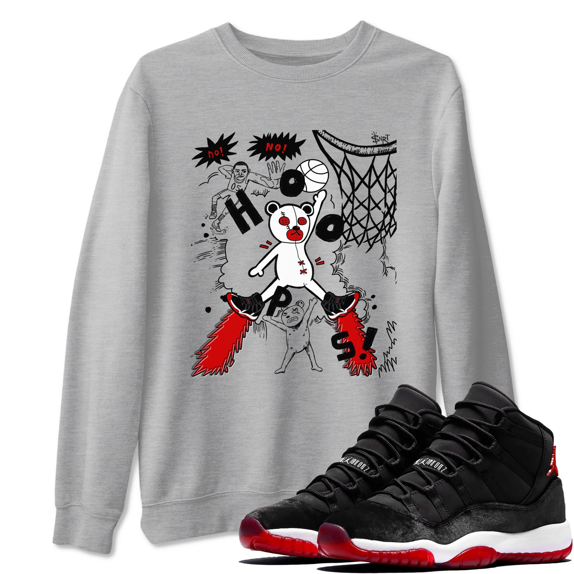 11s Bred Velvet shirts to match jordans Stop The Bear sneaker match tees Air Jordan 11 Retro Bred Velvet match shoes to clothes SNRT Sneaker Tees unisex cotton Heather Grey 1 shirts