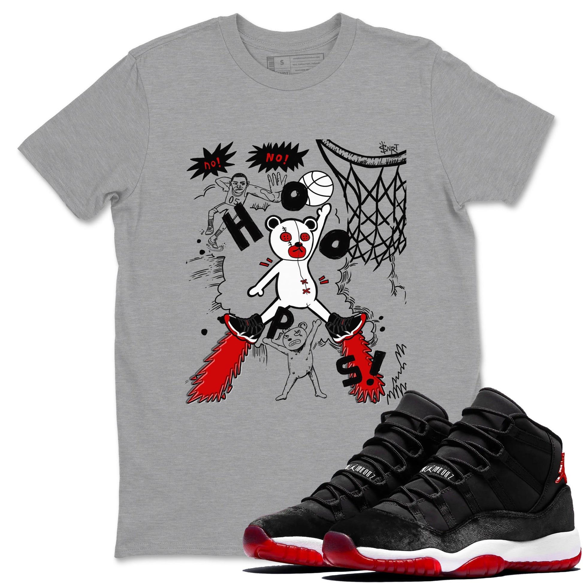 11s Bred Velvet shirts to match jordans Stop The Bear sneaker match tees Air Jordan 11 Retro Bred Velvet match shoes to clothes SNRT Sneaker Tees unisex cotton Heather Grey 1 shirts