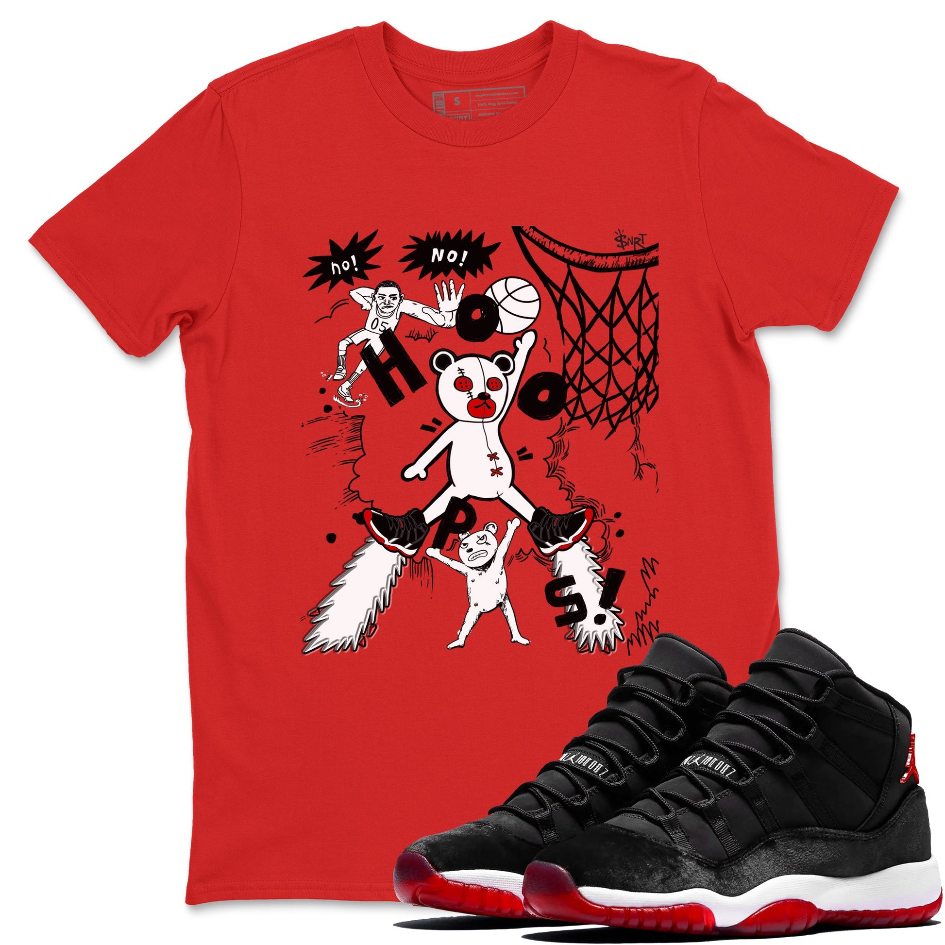 11s Bred Velvet shirts to match jordans Stop The Bear sneaker match tees Air Jordan 11 Retro Bred Velvet match shoes to clothes SNRT Sneaker Tees unisex cotton Red 1 shirts