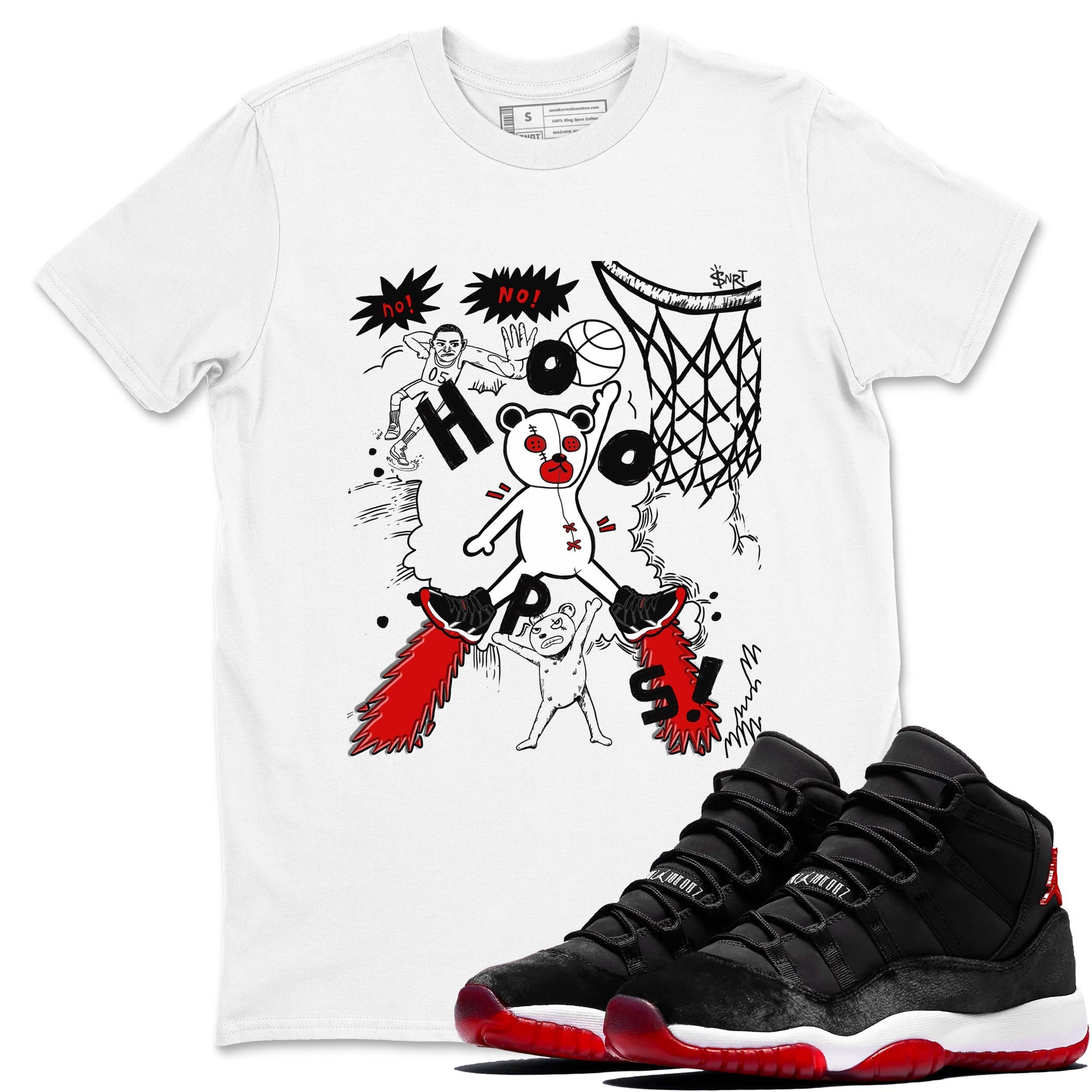 11s Bred Velvet shirts to match jordans Stop The Bear sneaker match tees Air Jordan 11 Retro Bred Velvet match shoes to clothes SNRT Sneaker Tees unisex cotton White 1 shirts