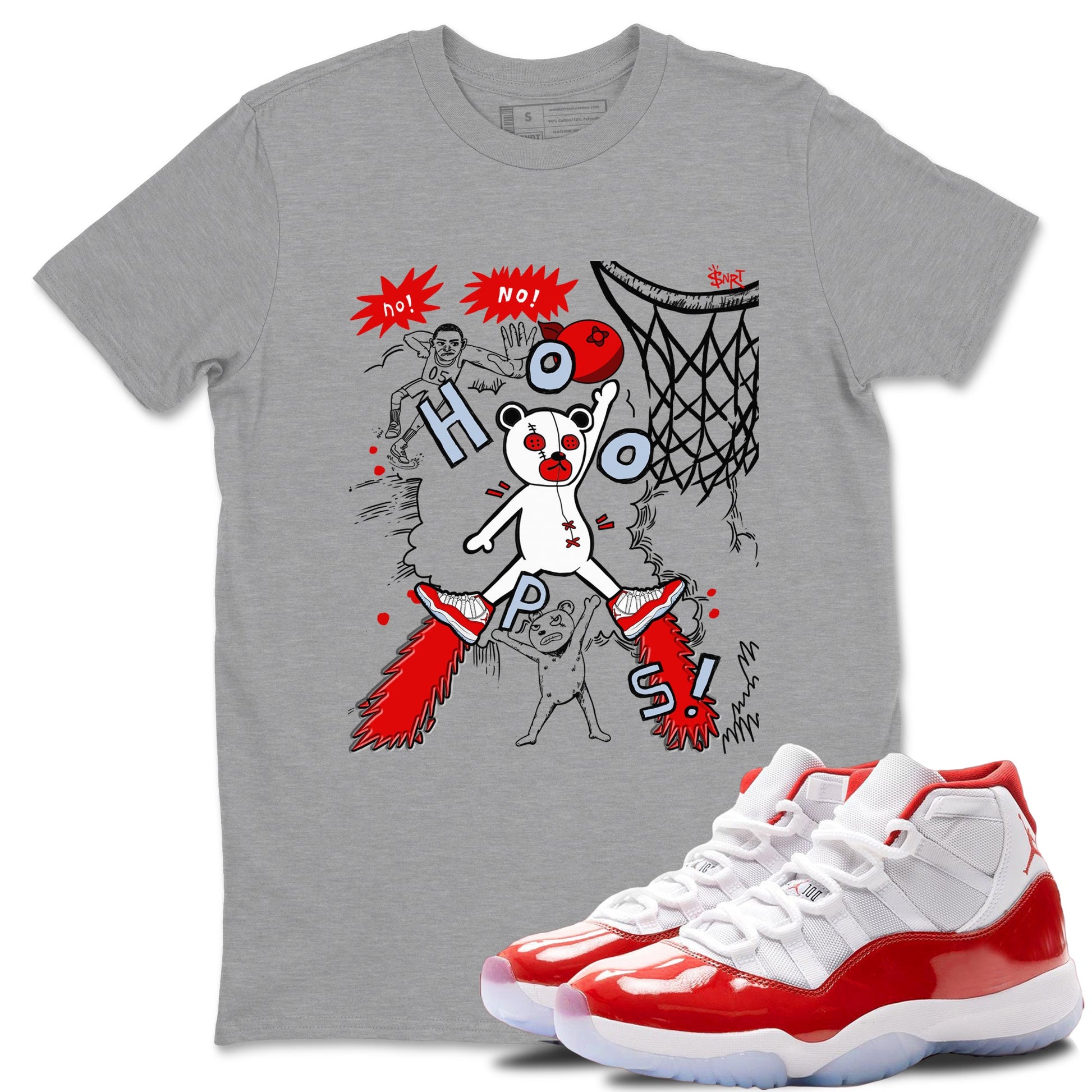 11s Cherry shirts to match jordans Stop The Bear sneaker match tees Air Jordan 11 Retro Cherry match shoes to clothes SNRT Sneaker Tees unisex cotton Heather Grey 1 shirts
