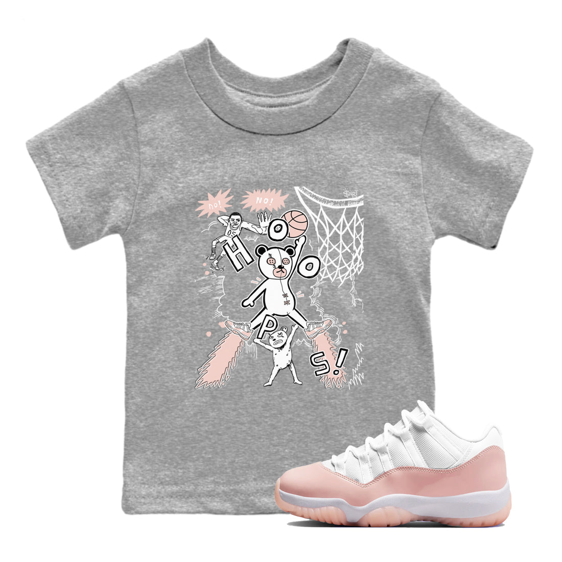 11s Legend Pink shirt to match jordans Stop The Bear sneaker tees Air Jordan 11 Legend Pink SNRT sneaker release tees baby toddler Heather Grey 1 cotton Shirt