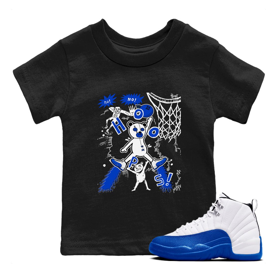 12s Blueberry shirts to match jordans Stop The Bear sneaker match tees Air Jordan 12 Blueberry SNRT Sneaker Release Tees Youth Baby Black 1 crew neck shirts