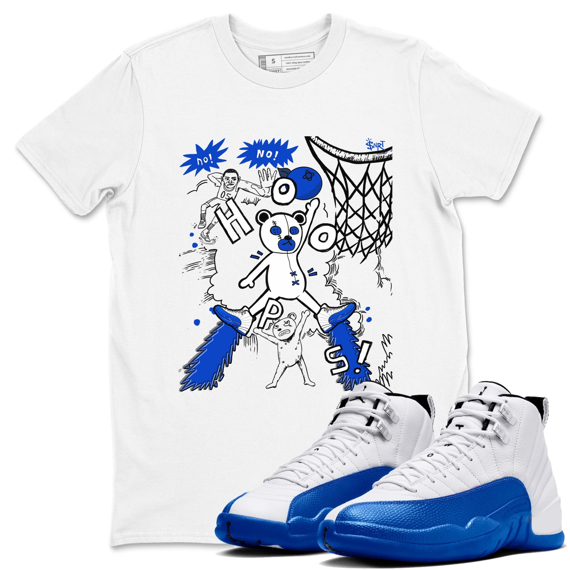 12s Blueberry shirts to match jordans Stop The Bear sneaker match tees Air Jordan 12 Blueberry SNRT Sneaker Release Tees unisex cotton White 1 crew neck shirts