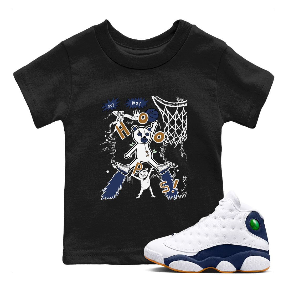13s Midnight Navy shirts to match jordans Stop The Bear sneaker match tees Air Jordan 13 Midnight Navy SNRT Sneaker Release Tees Youth Baby Black 1 crew neck shirts