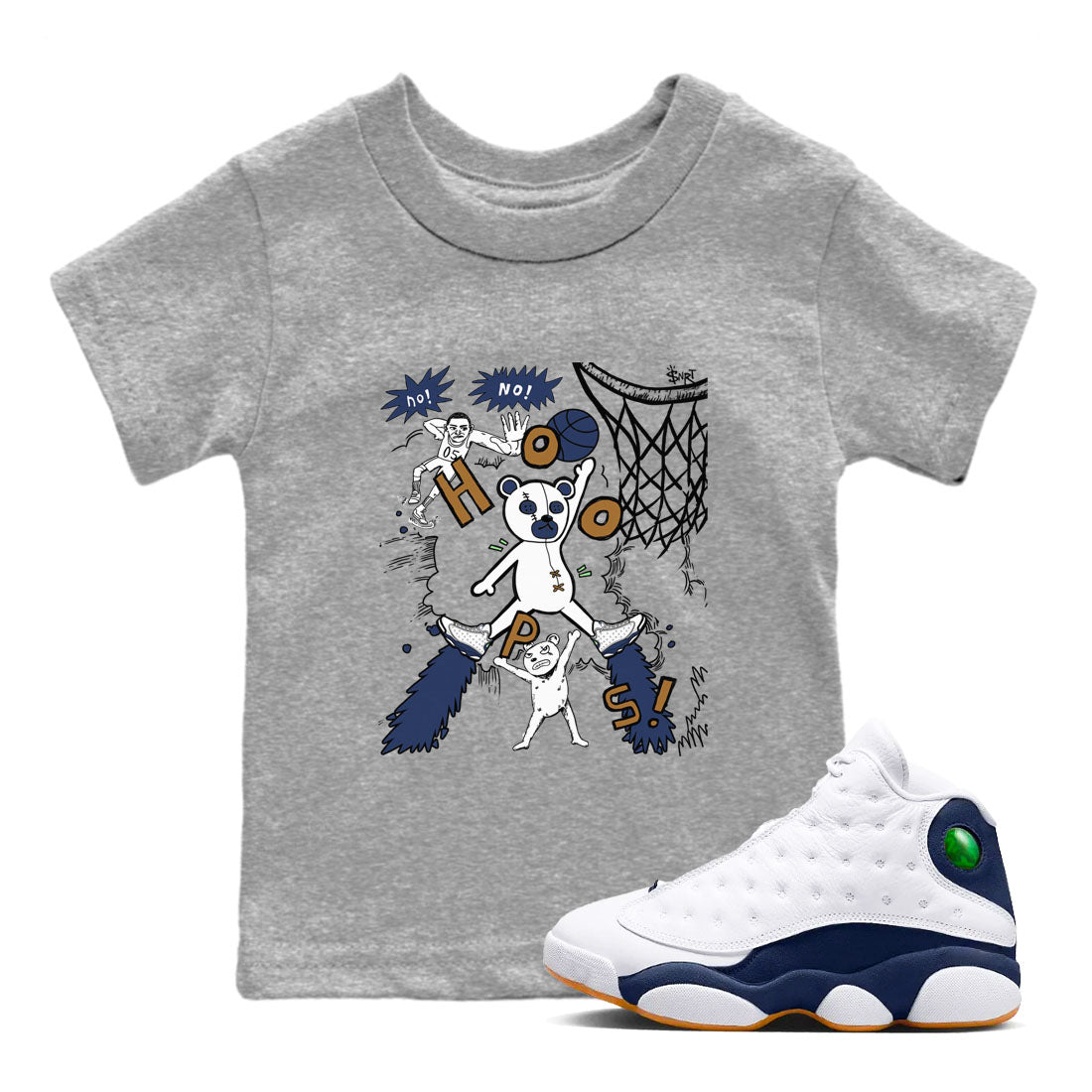 13s Midnight Navy shirts to match jordans Stop The Bear sneaker match tees Air Jordan 13 Midnight Navy SNRT Sneaker Release Tees Youth Baby Heather Grey 1 crew neck shirts