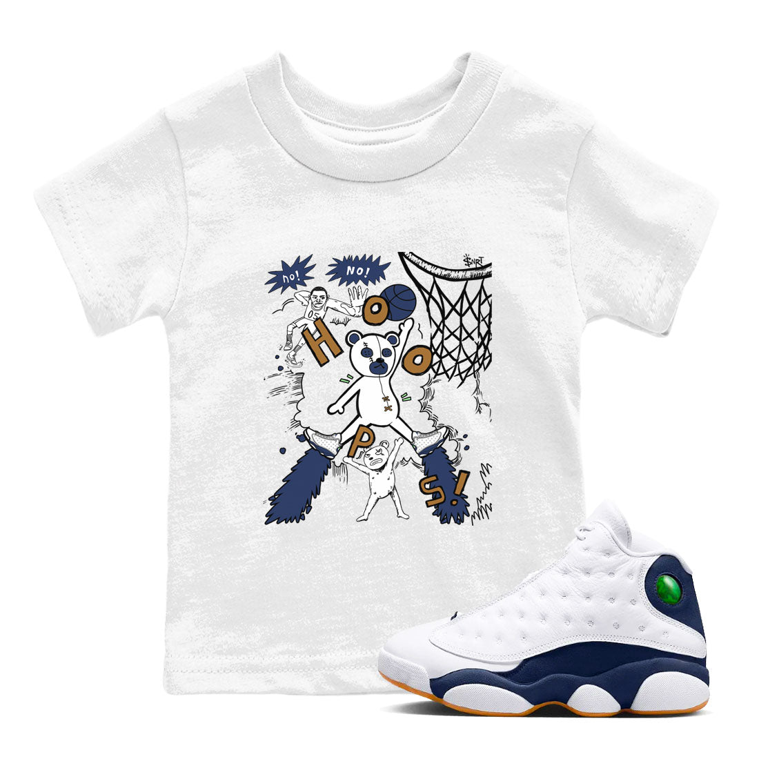 13s Midnight Navy shirts to match jordans Stop The Bear sneaker match tees Air Jordan 13 Midnight Navy SNRT Sneaker Release Tees Youth Baby White 1 crew neck shirts