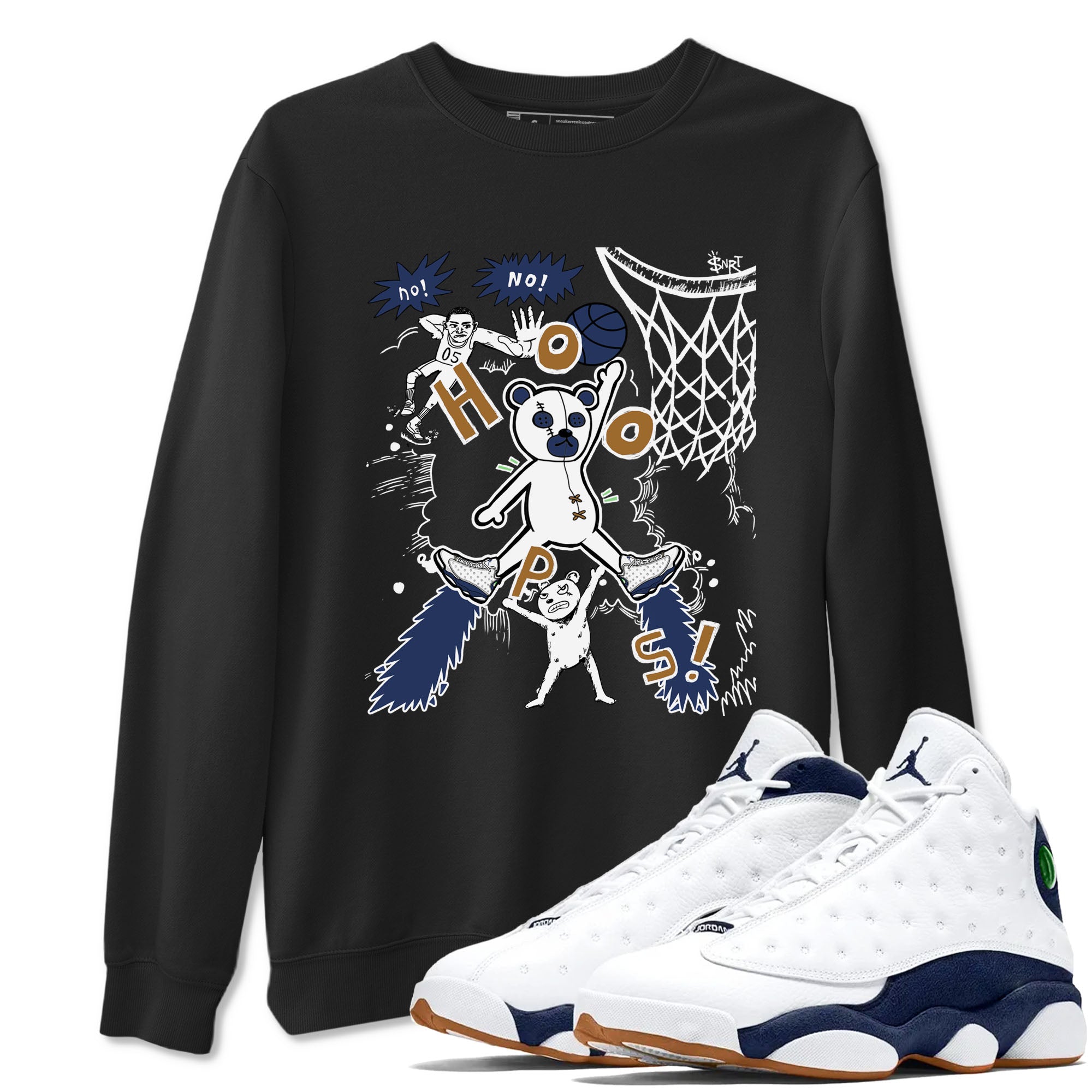13s Midnight Navy shirts to match jordans Stop The Bear sneaker match tees Air Jordan 13 Midnight Navy SNRT Sneaker Release Tees unisex cotton Black 1 crew neck shirts