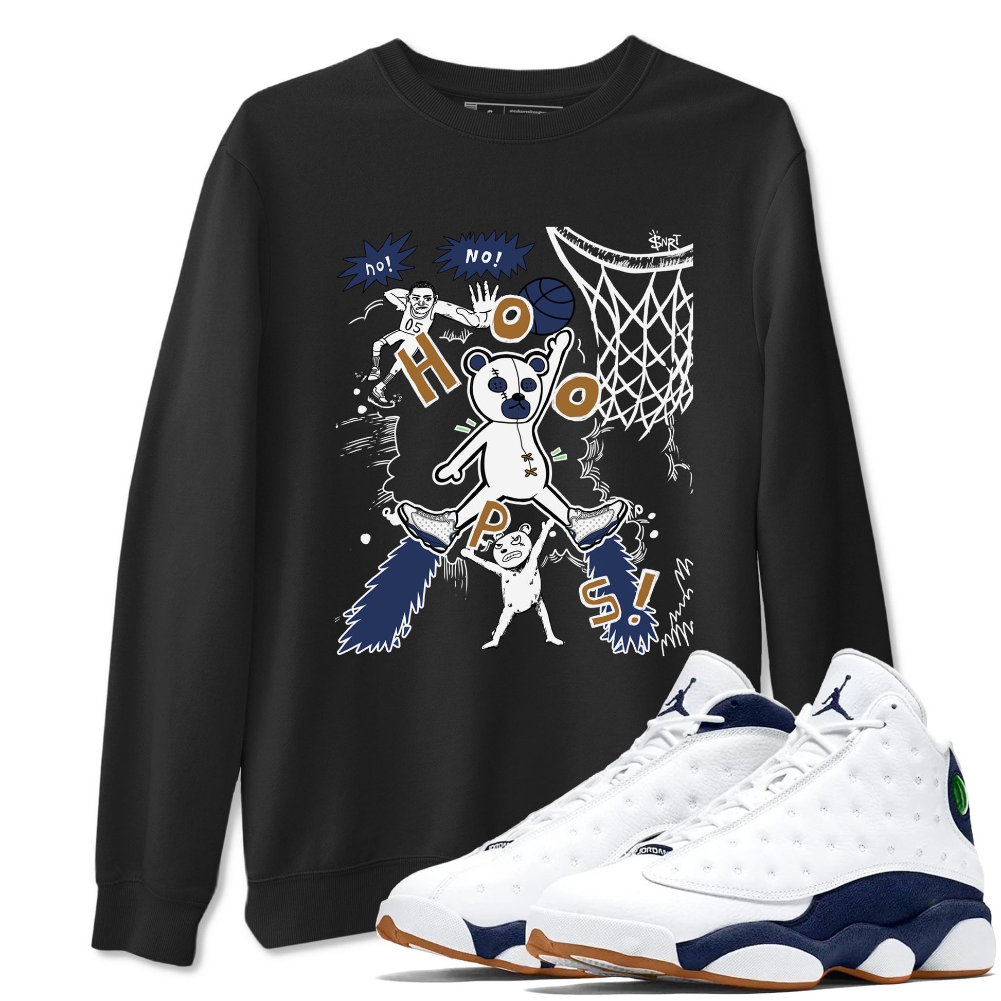 13s Midnight Navy shirts to match jordans Stop The Bear sneaker match tees Air Jordan 13 Midnight Navy SNRT Sneaker Release Tees unisex cotton Black 1 crew neck shirts