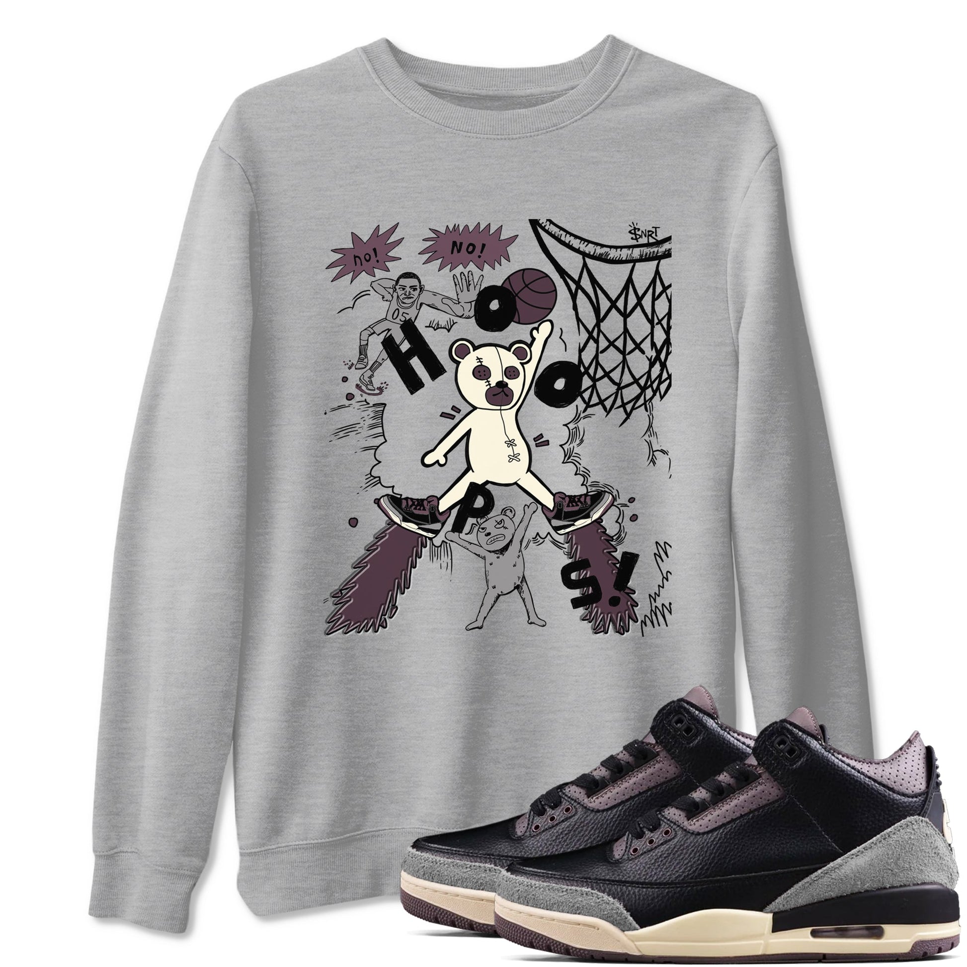 AJ3 A Ma Maniere x Black shirts to match jordans Stop The Bear sneaker match tees A Ma Maniere x Air Jordan 3 “Black” SNRT Sneaker Tees streetwear brand Heather Grey 1 unisex cotton tee