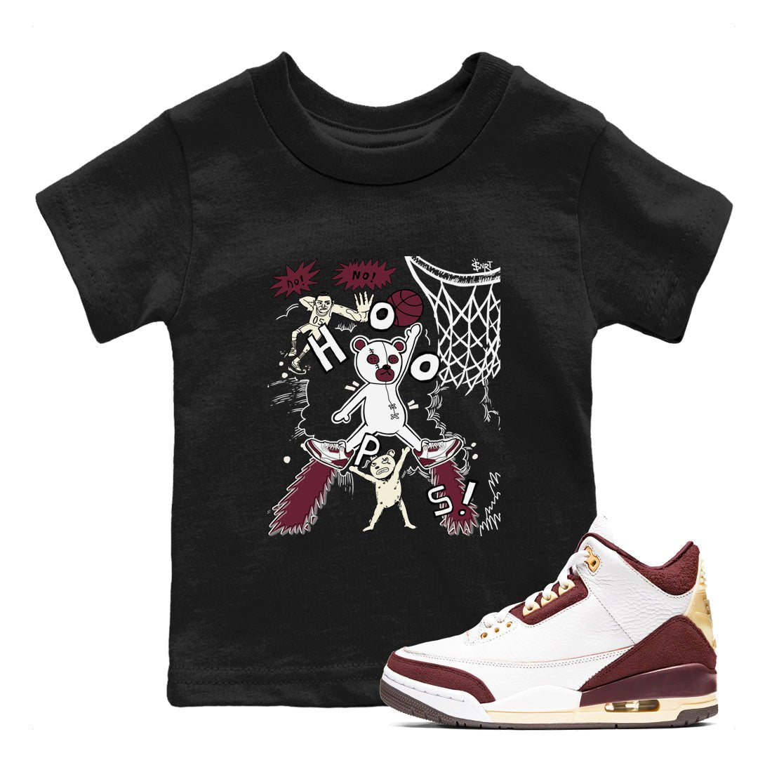 3s A Ma Maniere x Burgundy Crush shirts to match jordans Stop The Bear sneaker match teesA Ma Maniére x Air Jordan 3 "Burgundy Crush" SNRT Sneaker Tees streetwear brand Baby and Youth Black 1 cotton tee