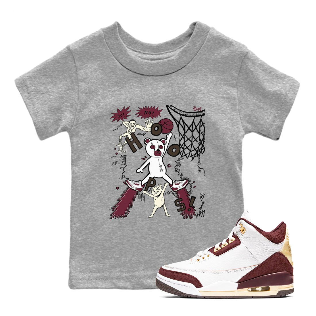 3s A Ma Maniere x Burgundy Crush shirts to match jordans Stop The Bear sneaker match teesA Ma Maniére x Air Jordan 3 "Burgundy Crush" SNRT Sneaker Tees streetwear brand Baby and Youth Heather Grey 1 cotton tee