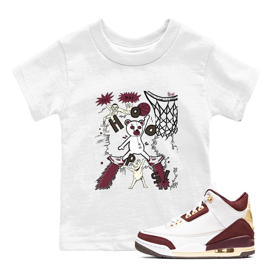 3s A Ma Maniere x Burgundy Crush shirts to match jordans Stop The Bear sneaker match teesA Ma Maniére x Air Jordan 3 "Burgundy Crush" SNRT Sneaker Tees streetwear brand Baby and Youth White 1 cotton tee