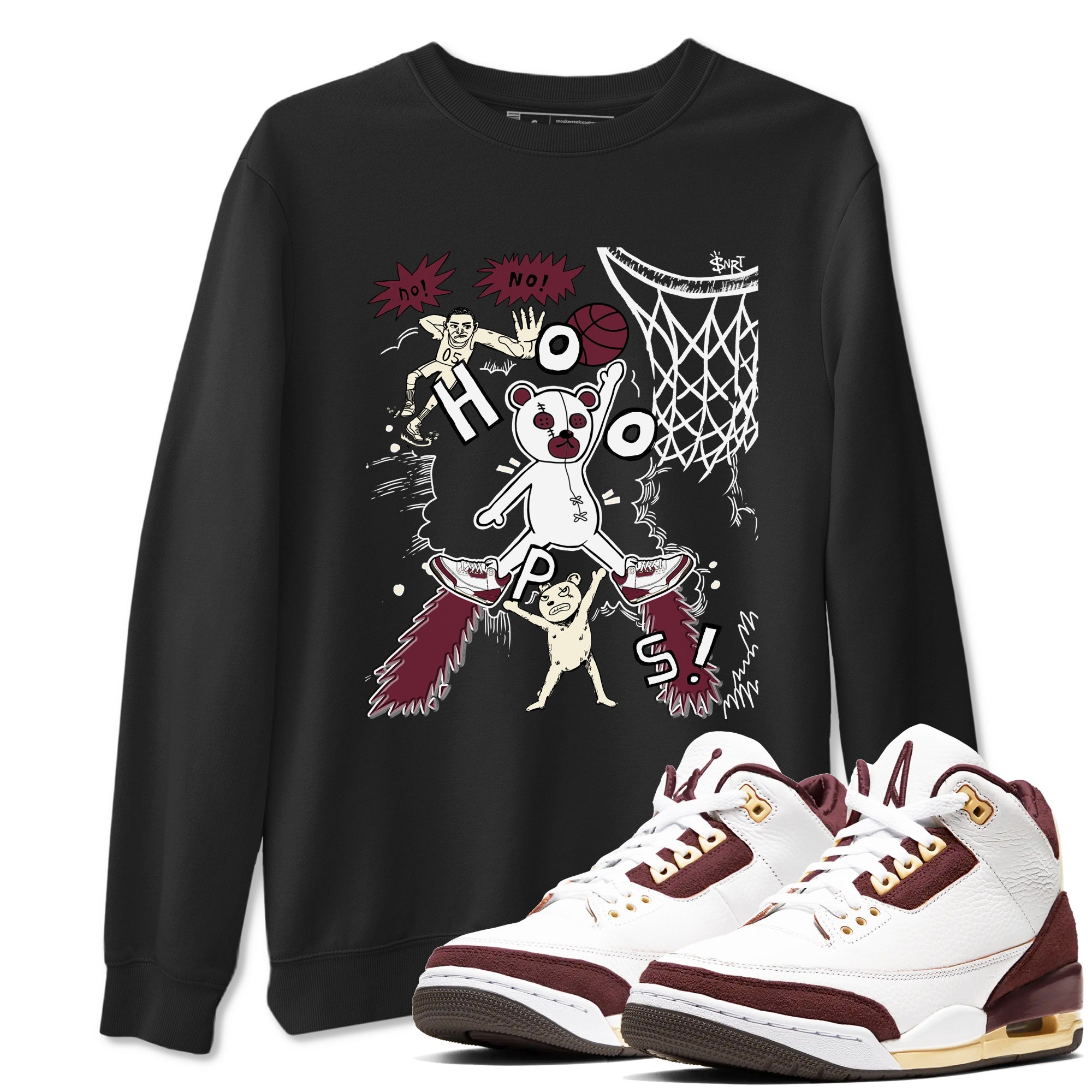 3s A Ma Maniere x Burgundy Crush shirts to match jordans Stop The Bear sneaker match teesA Ma Maniére x Air Jordan 3 "Burgundy Crush" SNRT Sneaker Tees streetwear brand Black 1 unisex cotton tee