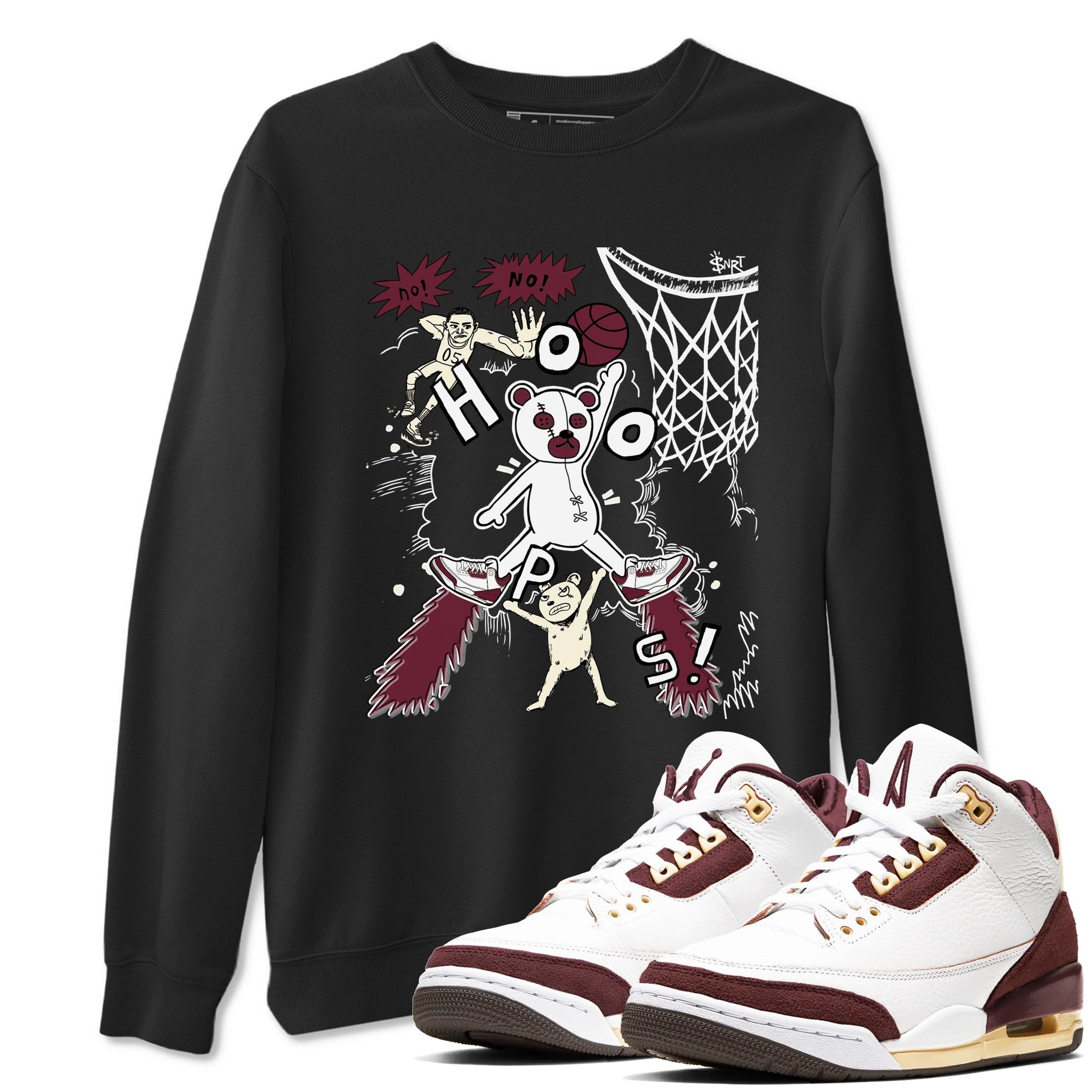 3s A Ma Maniere x Burgundy Crush shirts to match jordans Stop The Bear sneaker match teesA Ma Maniére x Air Jordan 3 "Burgundy Crush" SNRT Sneaker Tees streetwear brand Black 1 unisex cotton tee