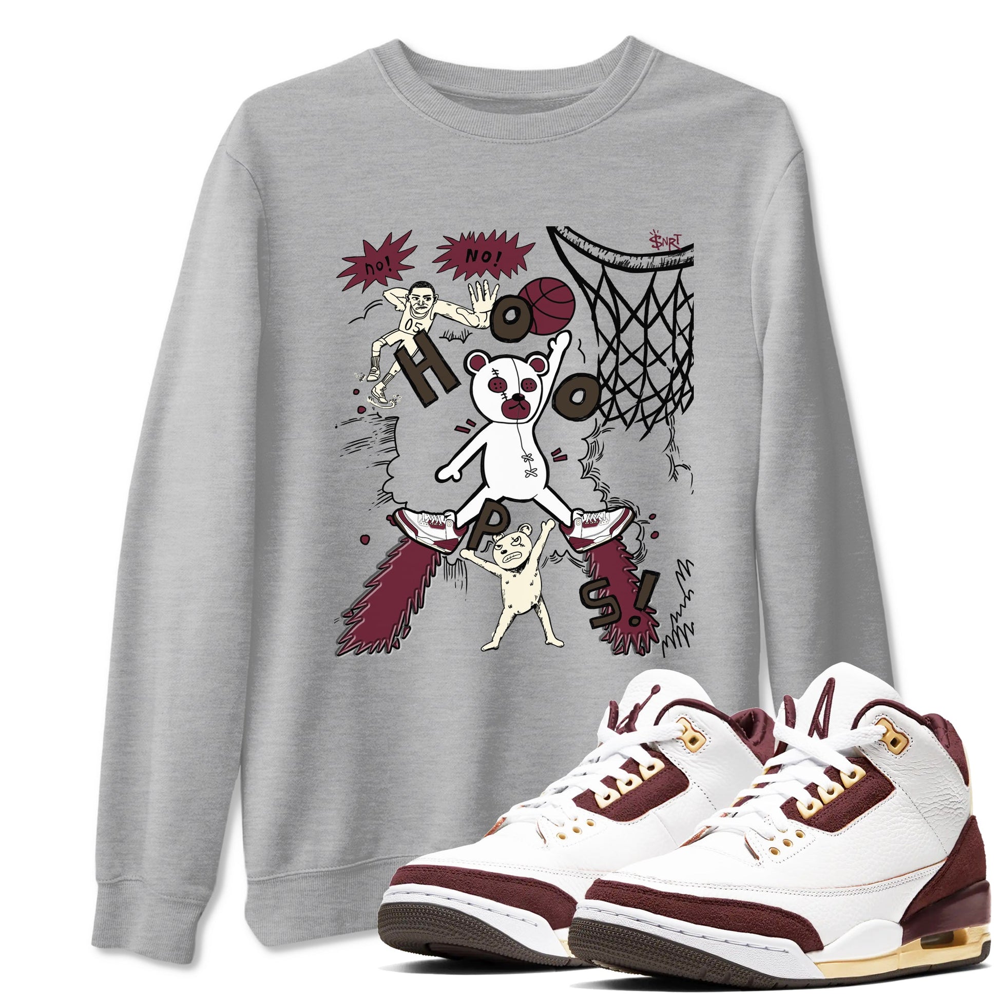 3s A Ma Maniere x Burgundy Crush shirts to match jordans Stop The Bear sneaker match teesA Ma Maniére x Air Jordan 3 "Burgundy Crush" SNRT Sneaker Tees streetwear brand Heather Grey 1 unisex cotton tee