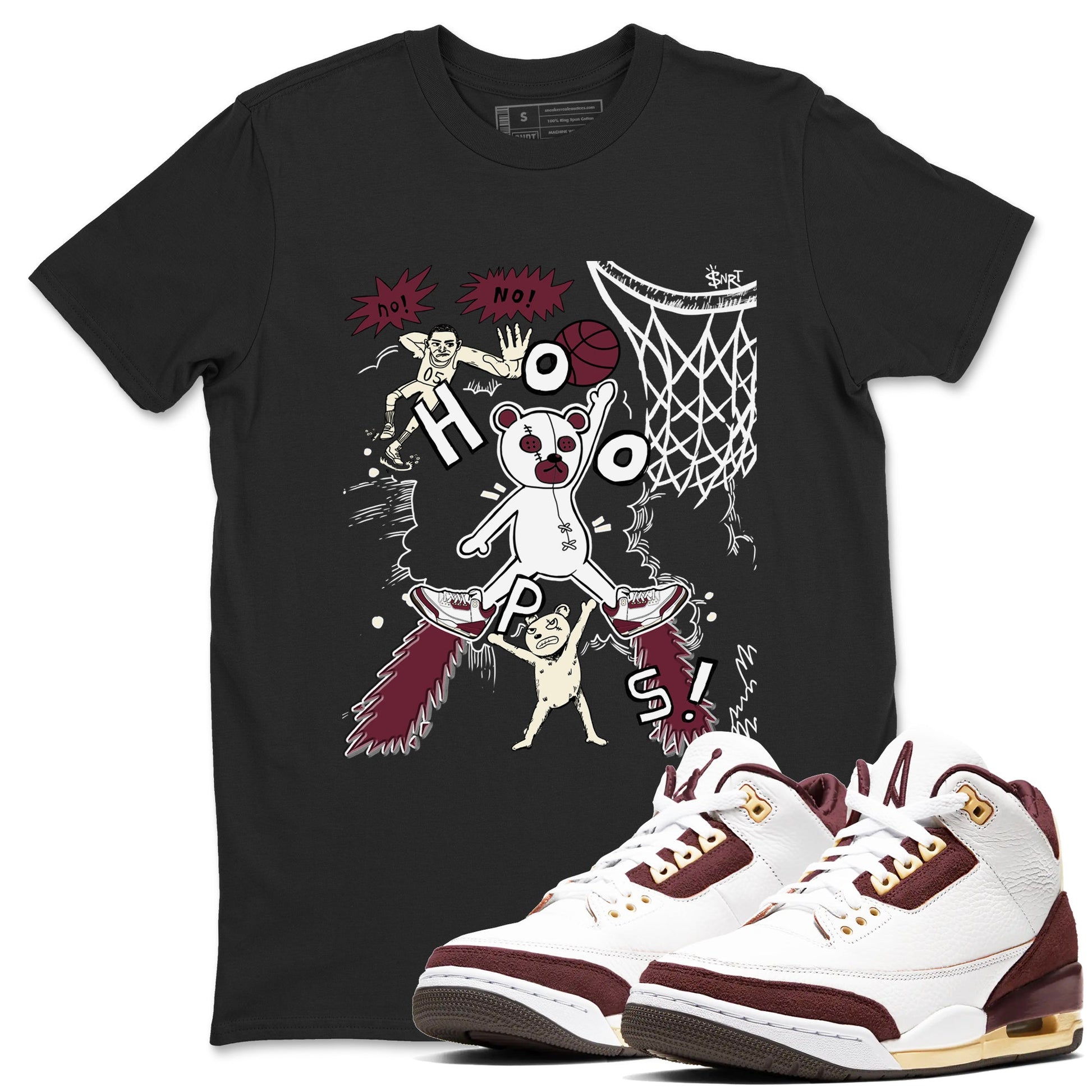 3s A Ma Maniere x Burgundy Crush shirts to match jordans Stop The Bear sneaker match teesA Ma Maniére x Air Jordan 3 "Burgundy Crush" SNRT Sneaker Tees streetwear brand Black 1 unisex cotton tee