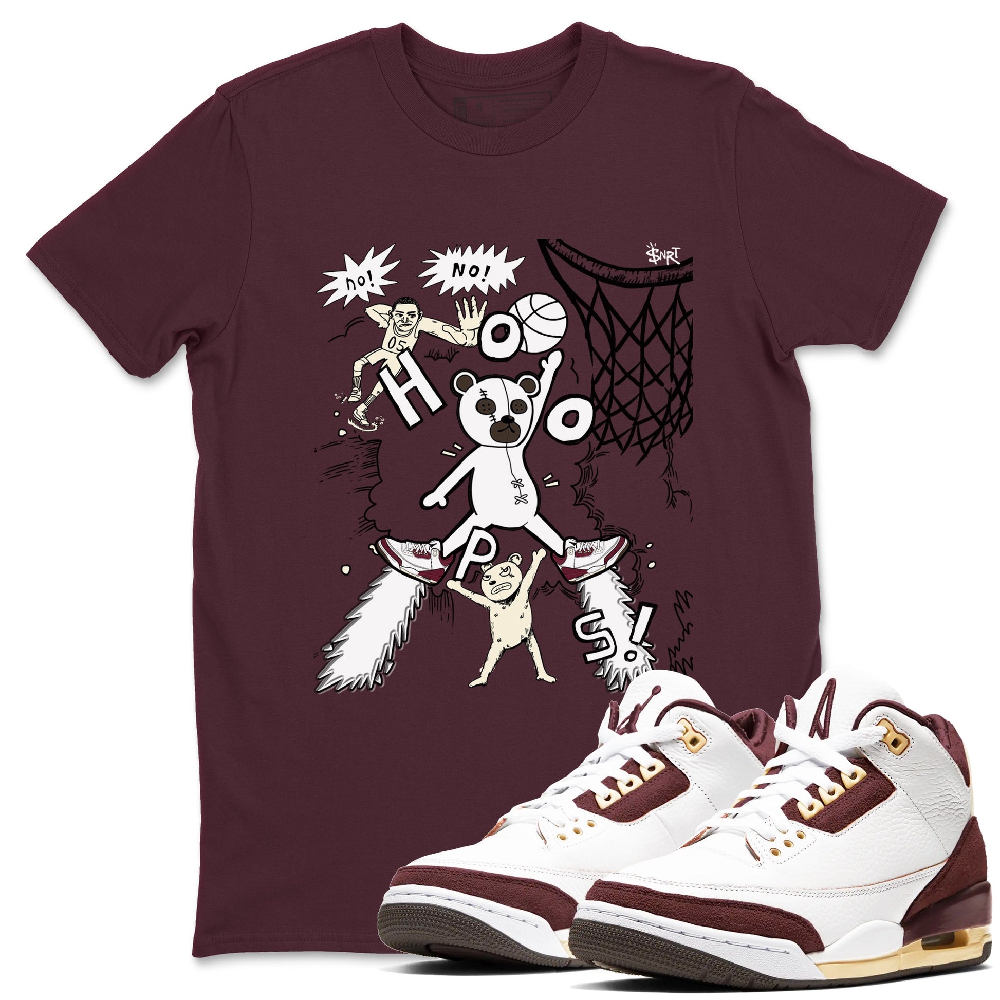3s A Ma Maniere x Burgundy Crush shirts to match jordans Stop The Bear sneaker match teesA Ma Maniére x Air Jordan 3 "Burgundy Crush" SNRT Sneaker Tees streetwear brand Maroon 1 unisex cotton tee