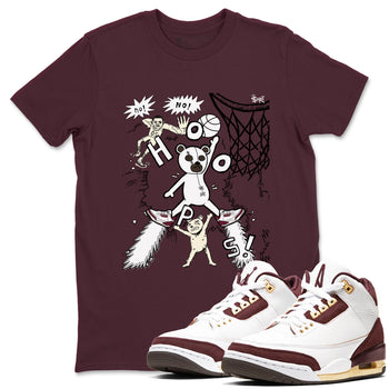 3s A Ma Maniere x Burgundy Crush shirts to match jordans Stop The Bear sneaker match teesA Ma Maniére x Air Jordan 3 "Burgundy Crush" SNRT Sneaker Tees streetwear brand Maroon 1 unisex cotton tee