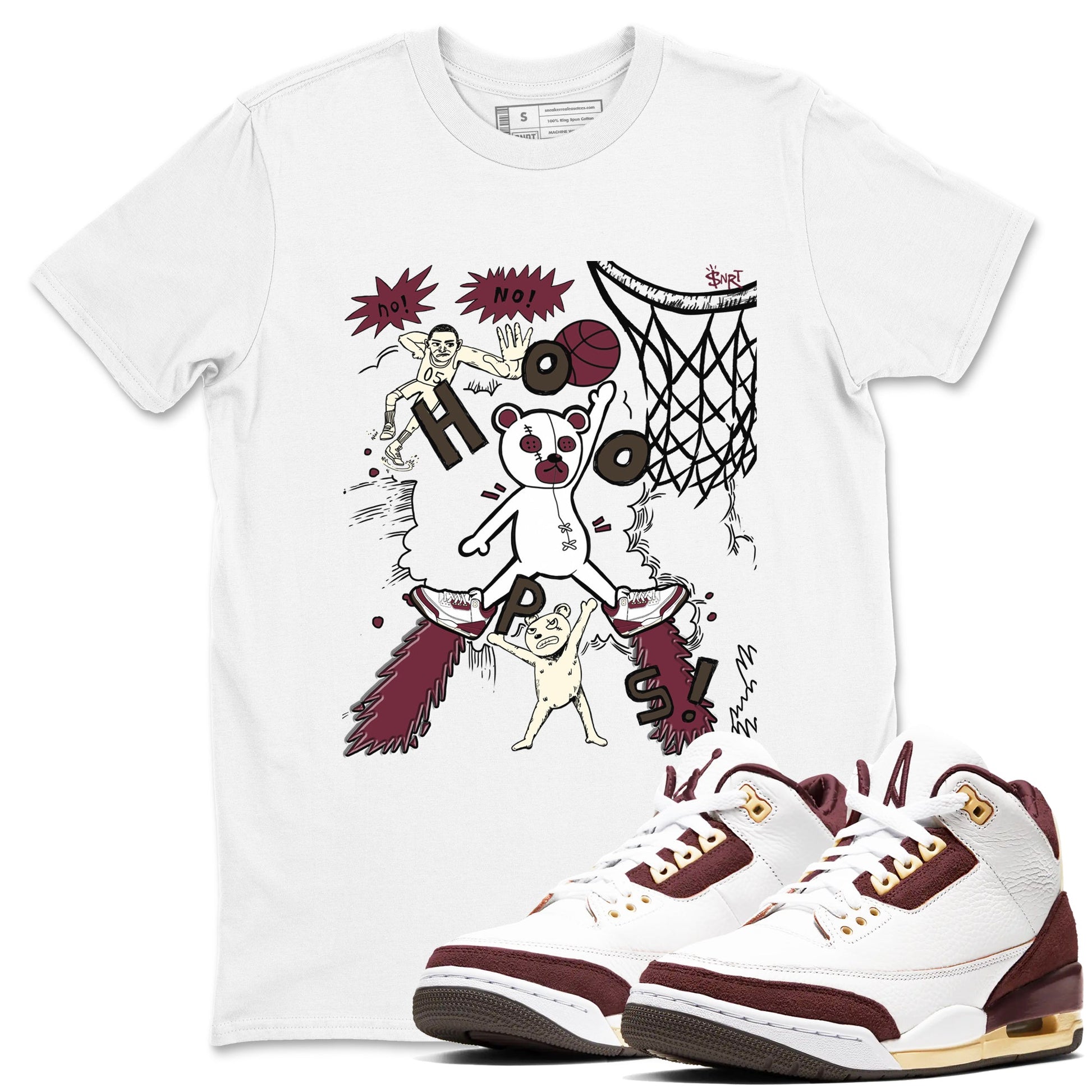 3s A Ma Maniere x Burgundy Crush shirts to match jordans Stop The Bear sneaker match teesA Ma Maniére x Air Jordan 3 "Burgundy Crush" SNRT Sneaker Tees streetwear brand White 1 unisex cotton tee