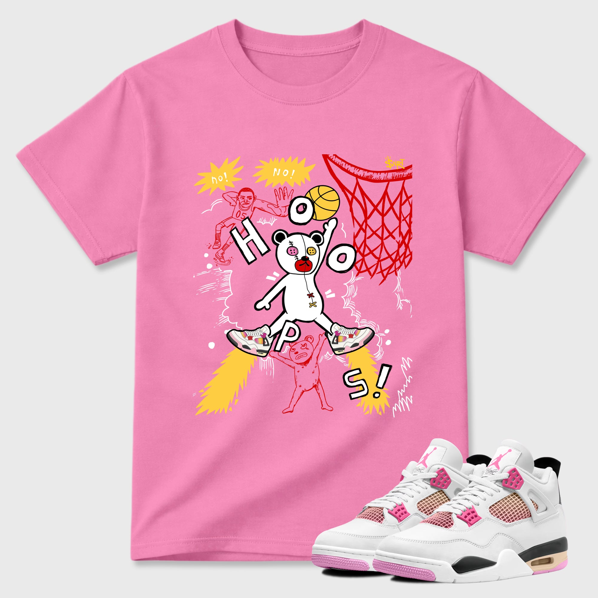Stop The Bear Graphic T-Shirt featuring original streetwear artwork designed to match the Air Jordan 4 Comic. Bubble Gum 1 Graphic T-Shirt.