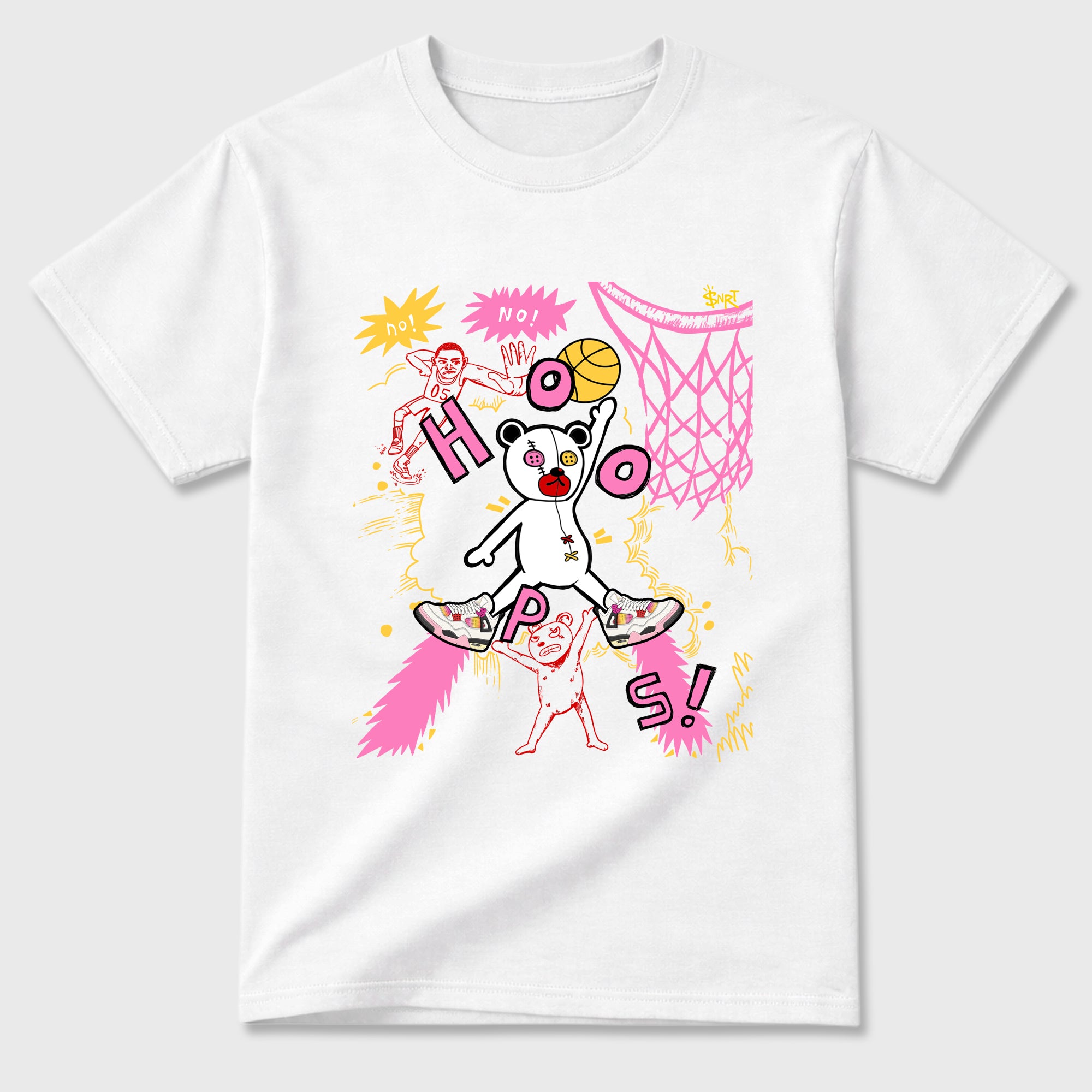 Stop The Bear Graphic T-Shirt featuring original streetwear artwork designed to match the Air Jordan 4 Comic. White 2 Graphic T-Shirt.